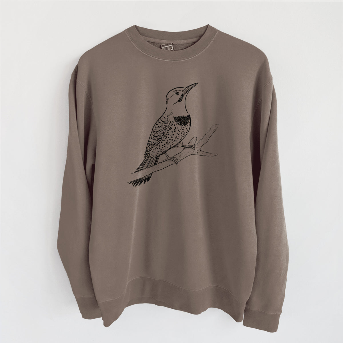 Northern Flicker (Yellow-shafted) - Colaptes auratus - Unisex Pigment Dyed Crew Sweatshirt in Espresso Brown Color