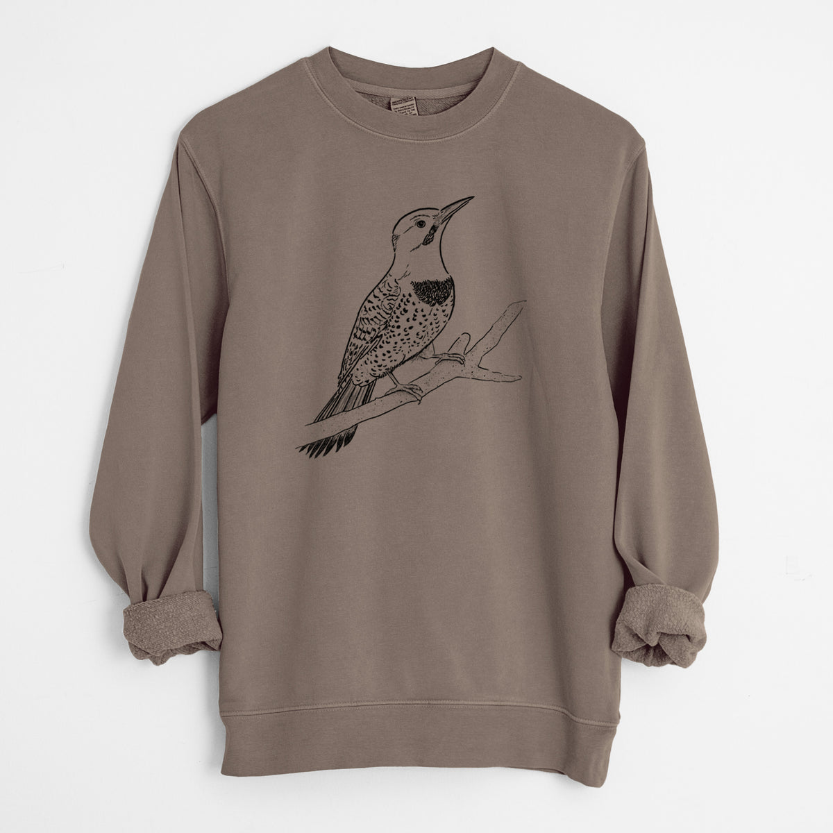 Northern Flicker (Yellow-shafted) - Colaptes auratus - Unisex Pigment Dyed Crew Sweatshirt in Espresso Brown Color