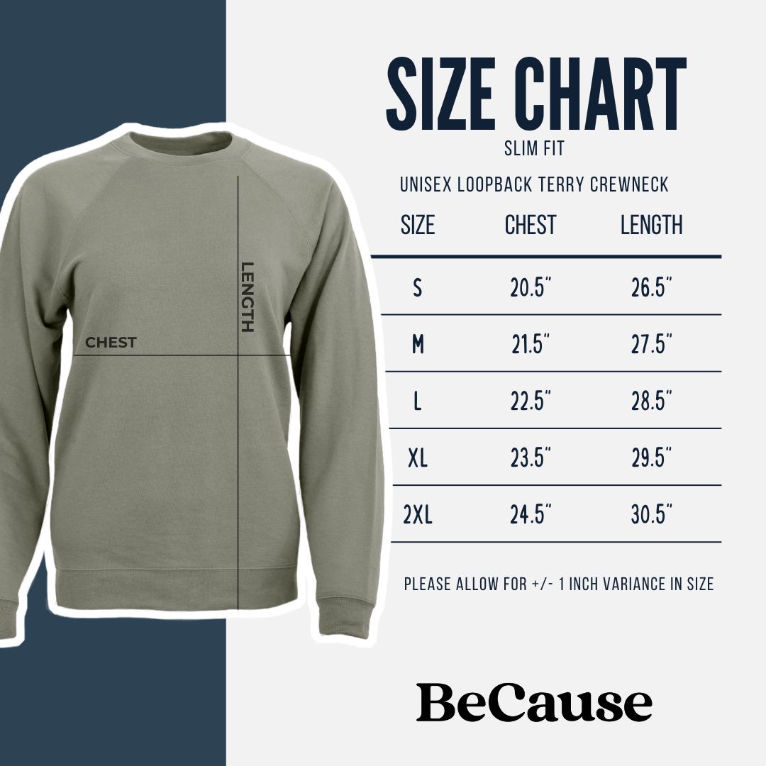 Product photo of the BeCause Tees Hemlock Forest - Slim Fit Crewneck Loopback Sweatshirt.