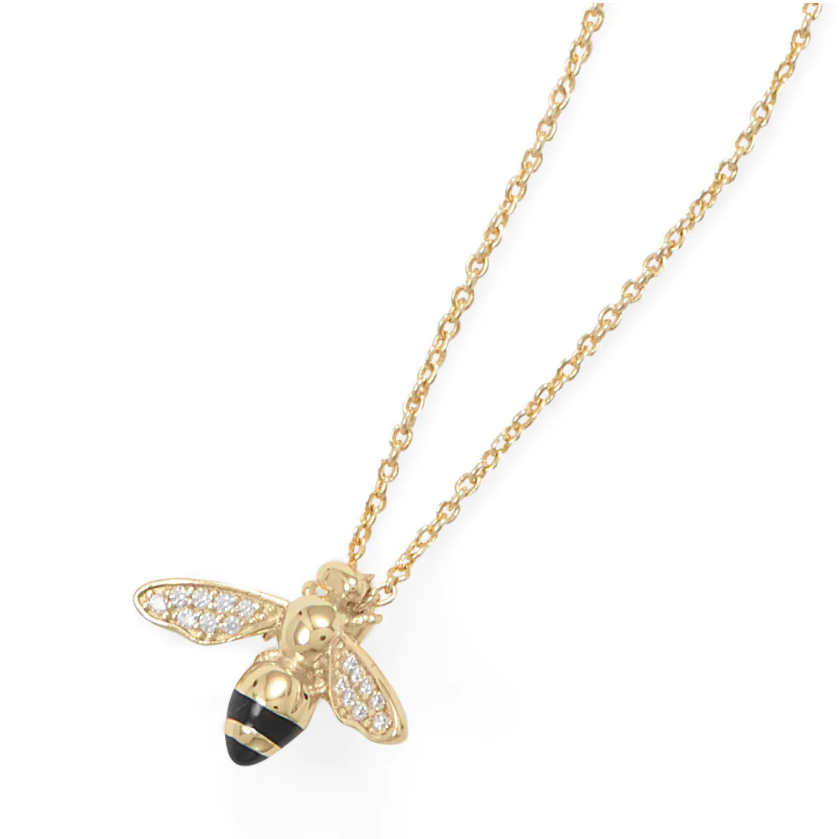 Product photo of the BeCause Tees Honey Bee 14 Karat Gold Plated Necklace.