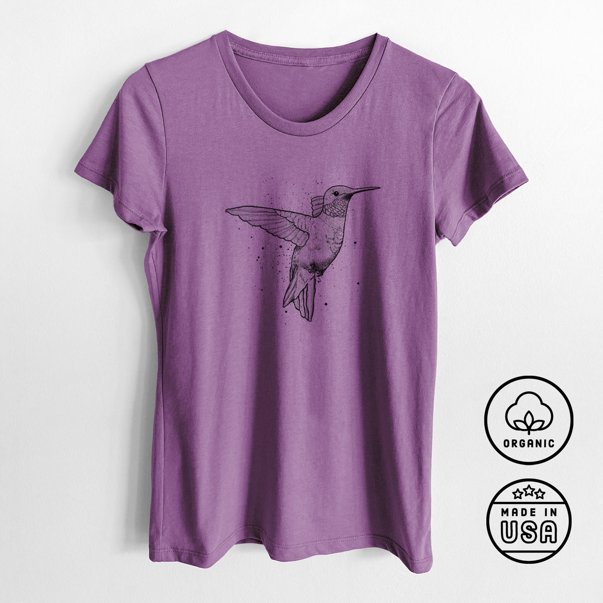 Archilochus Colubris - Ruby-throated Hummingbird - Women&#39;s Crewneck - Made in USA - 100% Organic Cotton