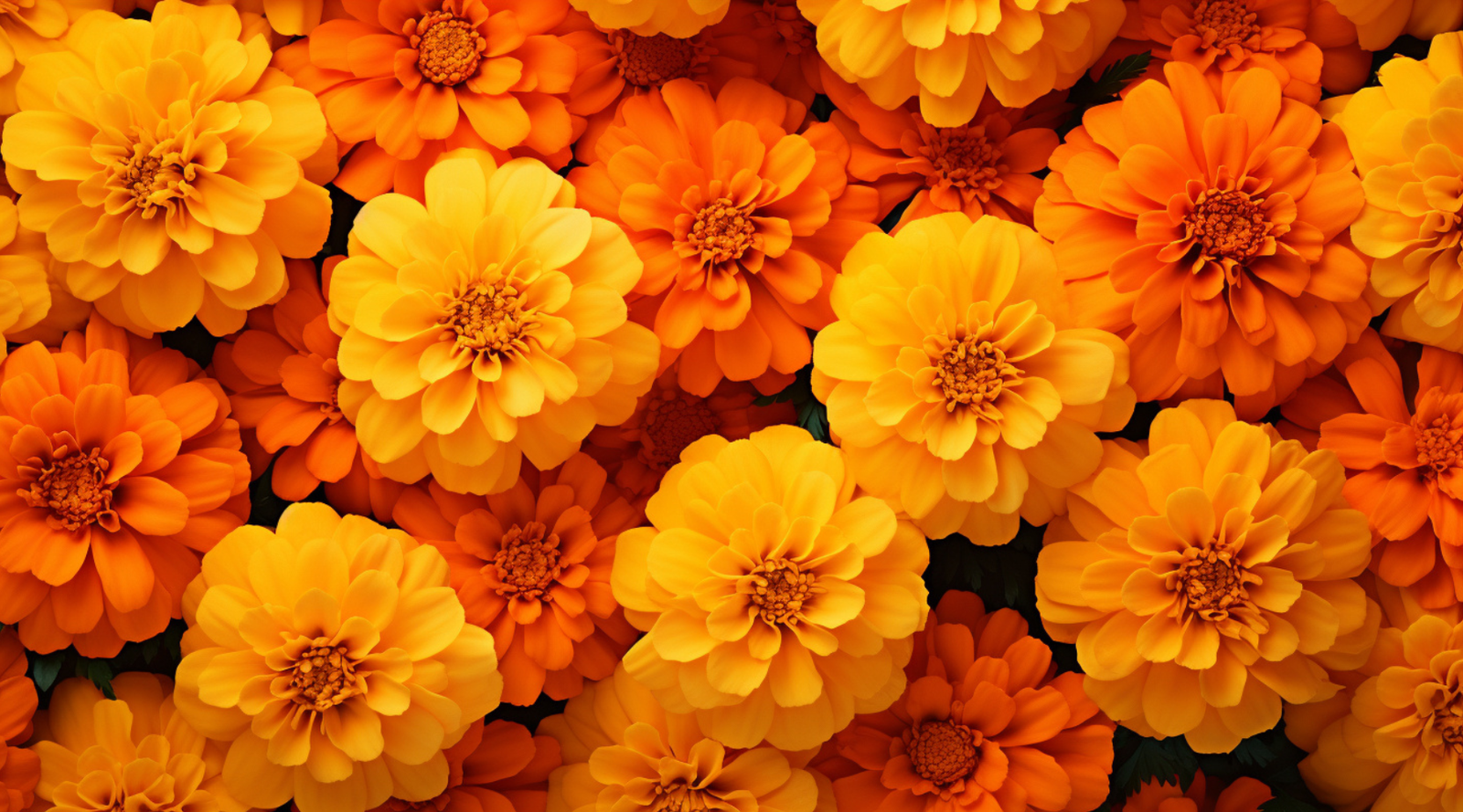 Bright orange and yellow marigold flowers in full bloom, showcasing the benefits of marigolds for garden color, pollinators, and natural pest control