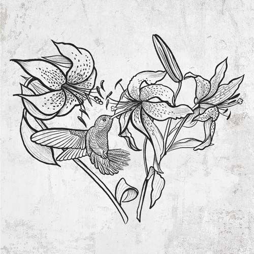 Hummingbird with Lillies Heart