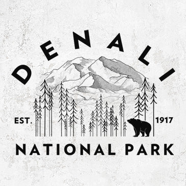 Denali National Park shirt featuring mountain design in black and white