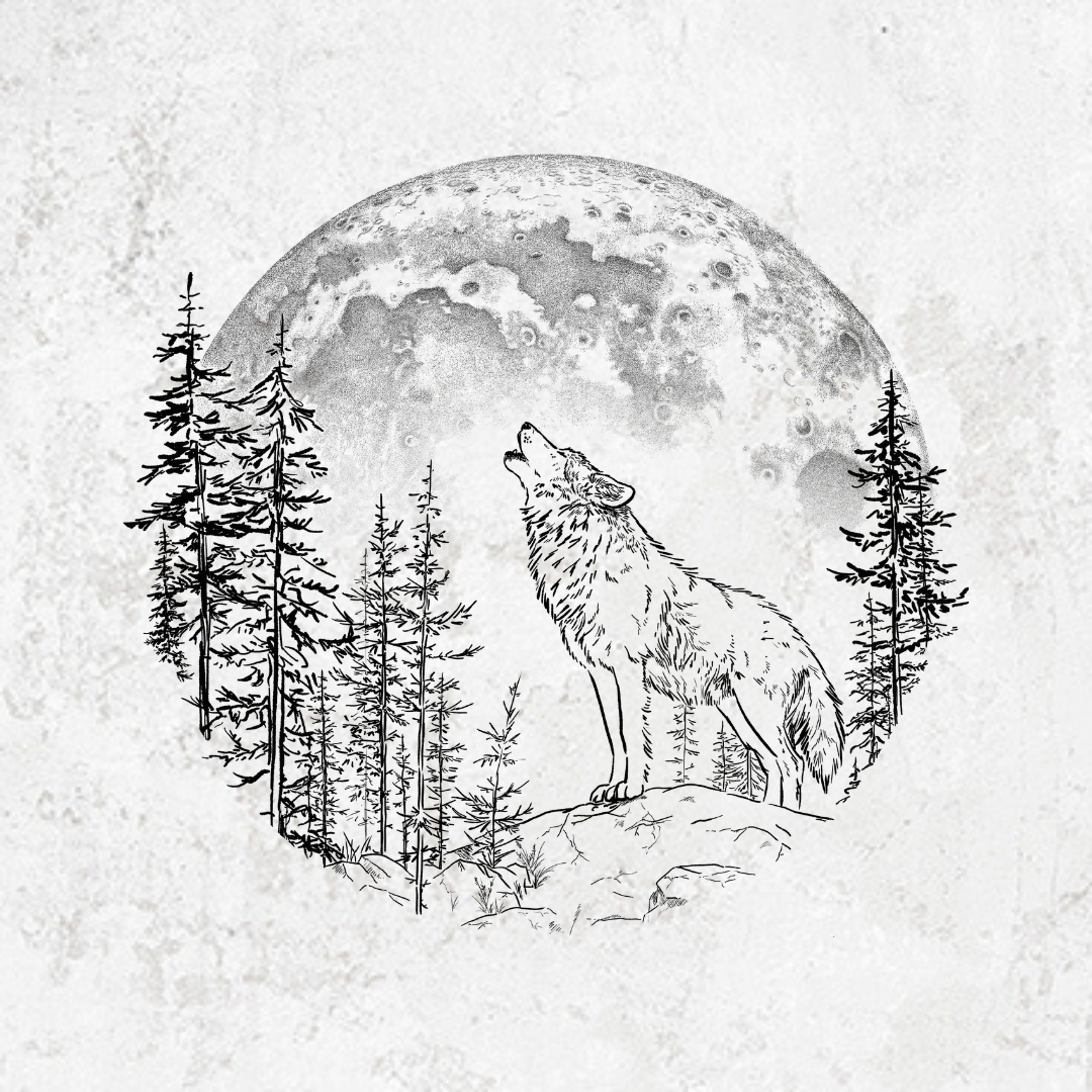 Wolf howling at the moon shirts illustration