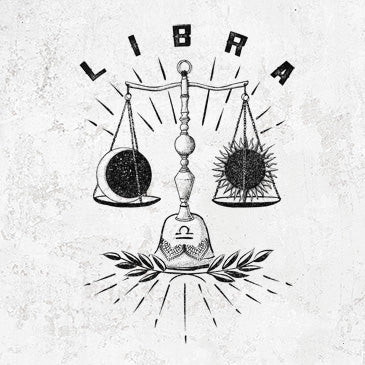 Libra balanced scales design on apparel from Because Tees