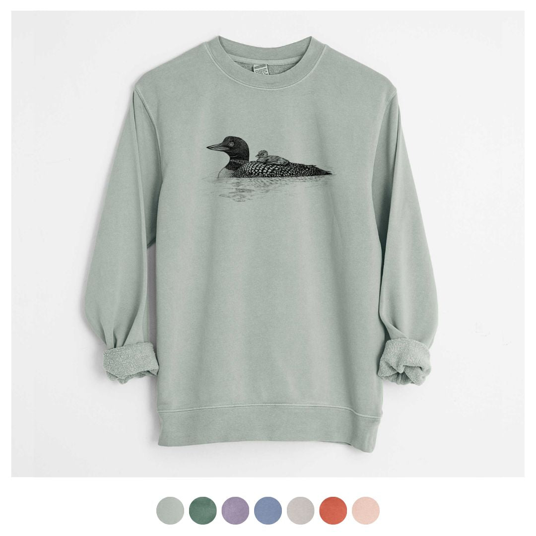 Sage Green Unisex Pigment Dyed Crewneck Sweatshirt with color swatches