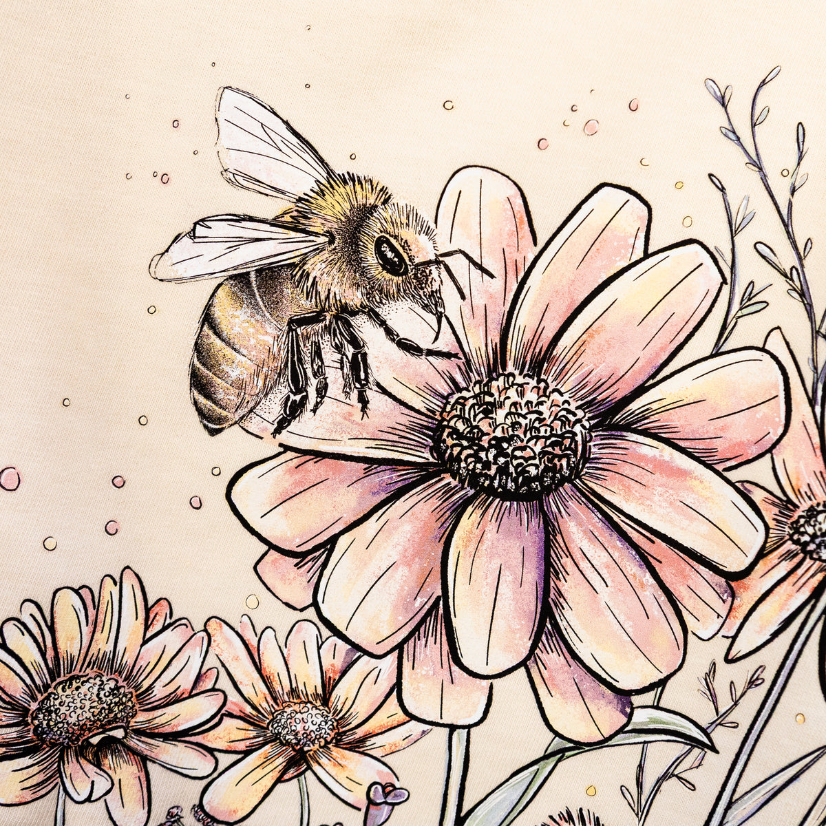 Bee with Wildflowers - Unisex Comfort Colors 100% Cotton Long Sleeve