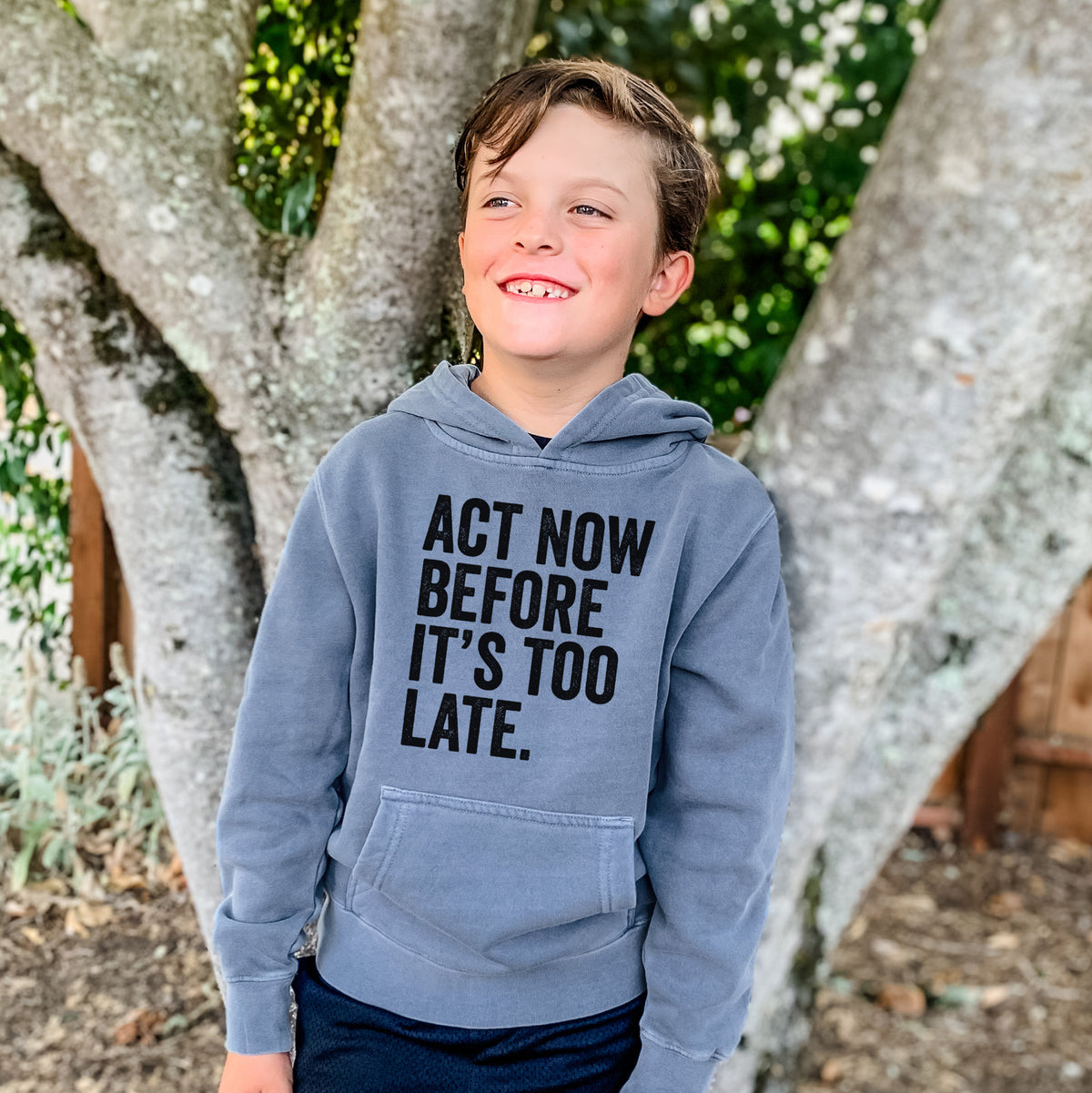 Act Now Before it&#39;s Too Late - Youth Pigment Dyed Hoodie