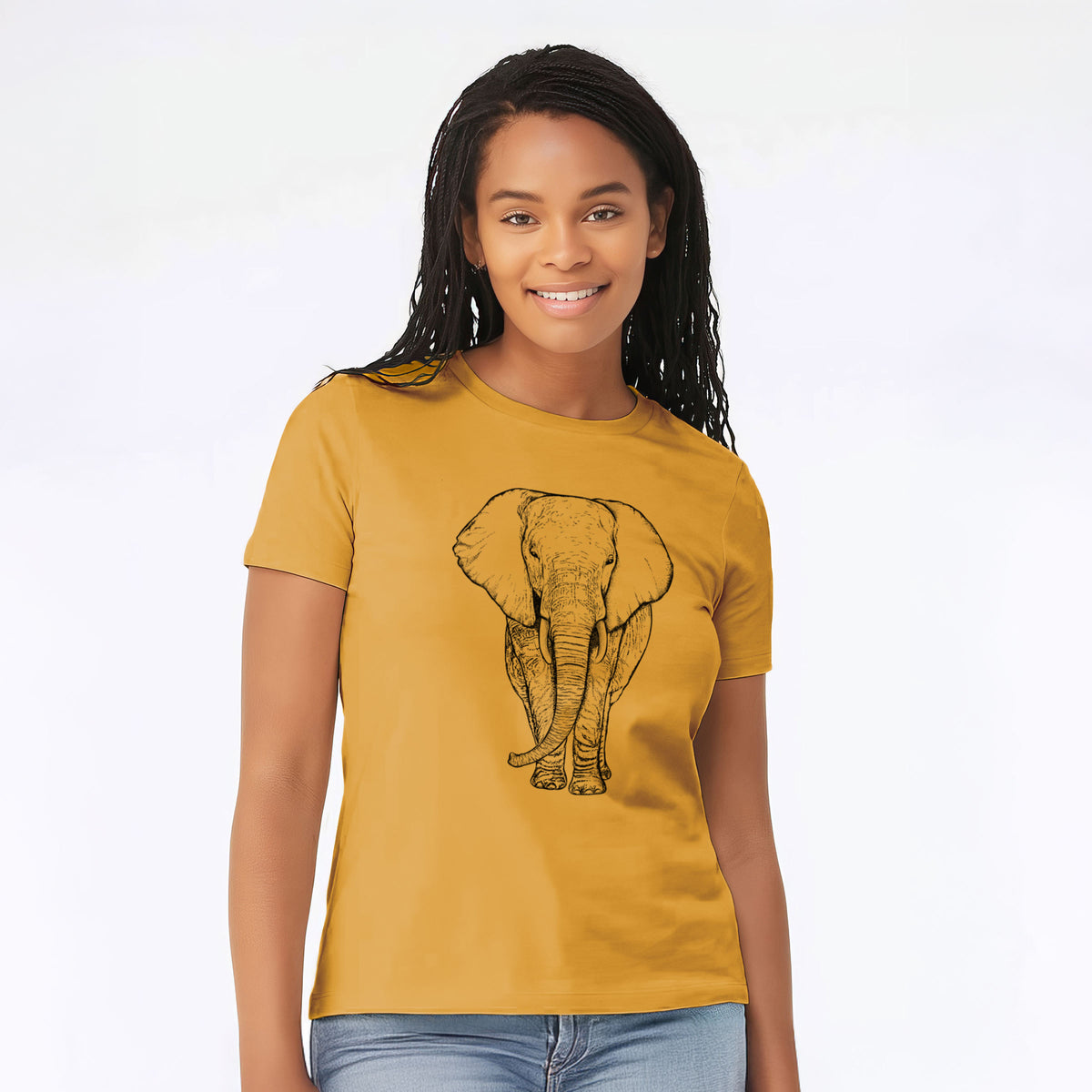 Loxodonta africana - African Elephant - Women&#39;s Lightweight Relaxed Fit 100% Cotton Crewneck