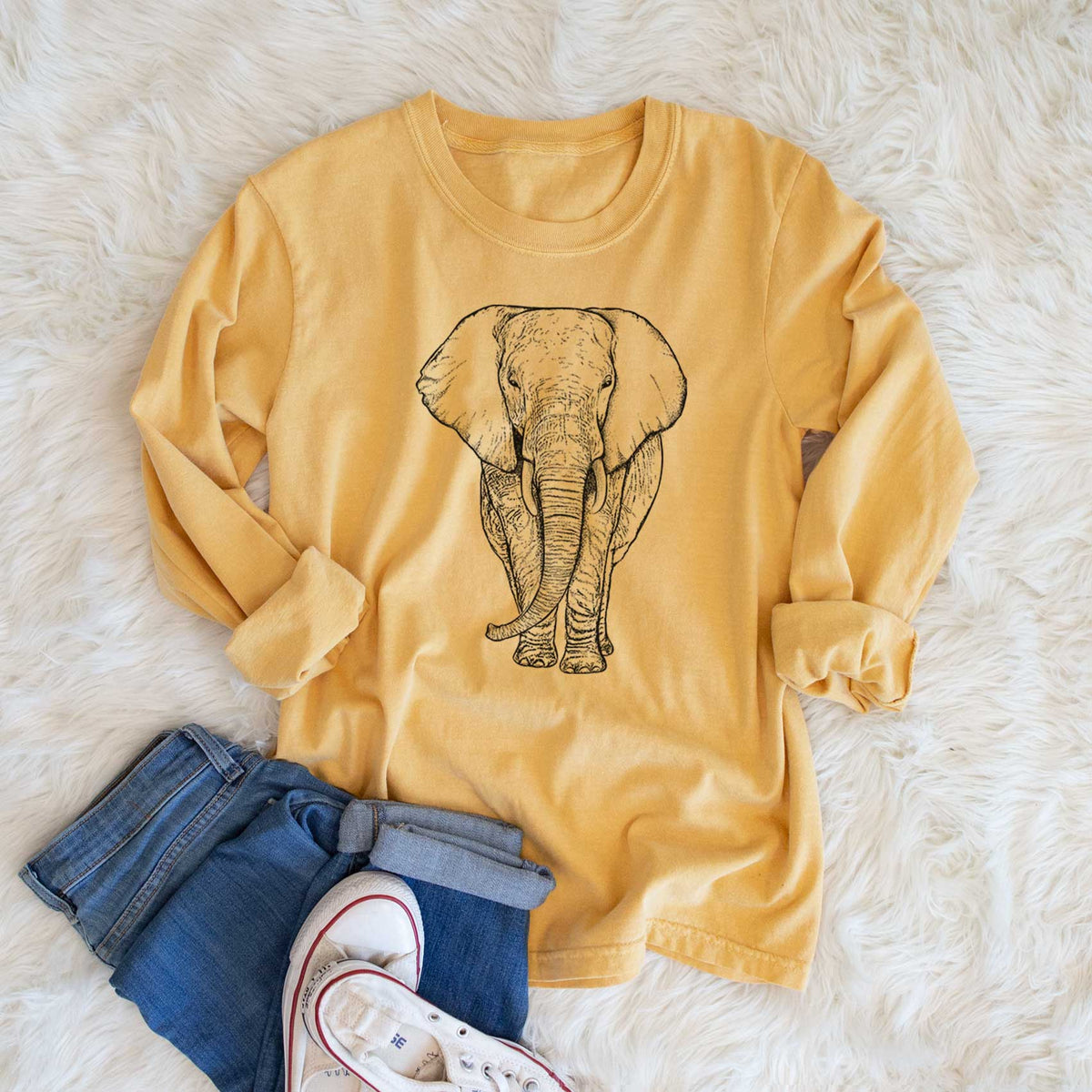 Loxodonta africana - African Elephant - Men&#39;s Heavyweight 100% Cotton Long Sleeve