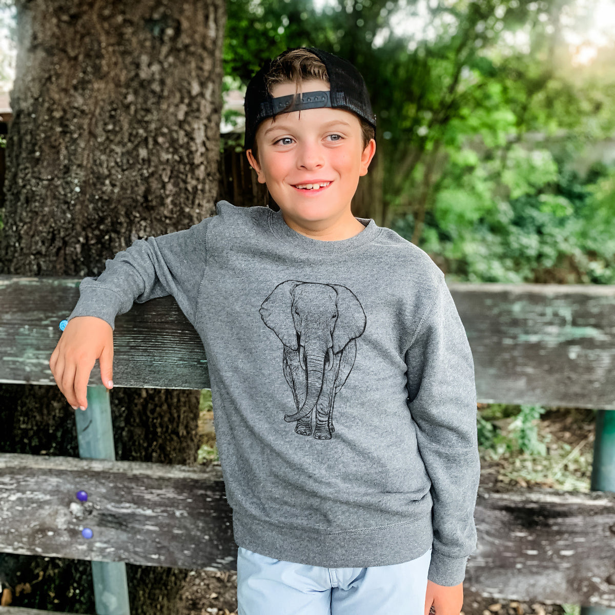 Loxodonta africana - African Elephant - Youth Lightweight Crewneck Sweatshirt