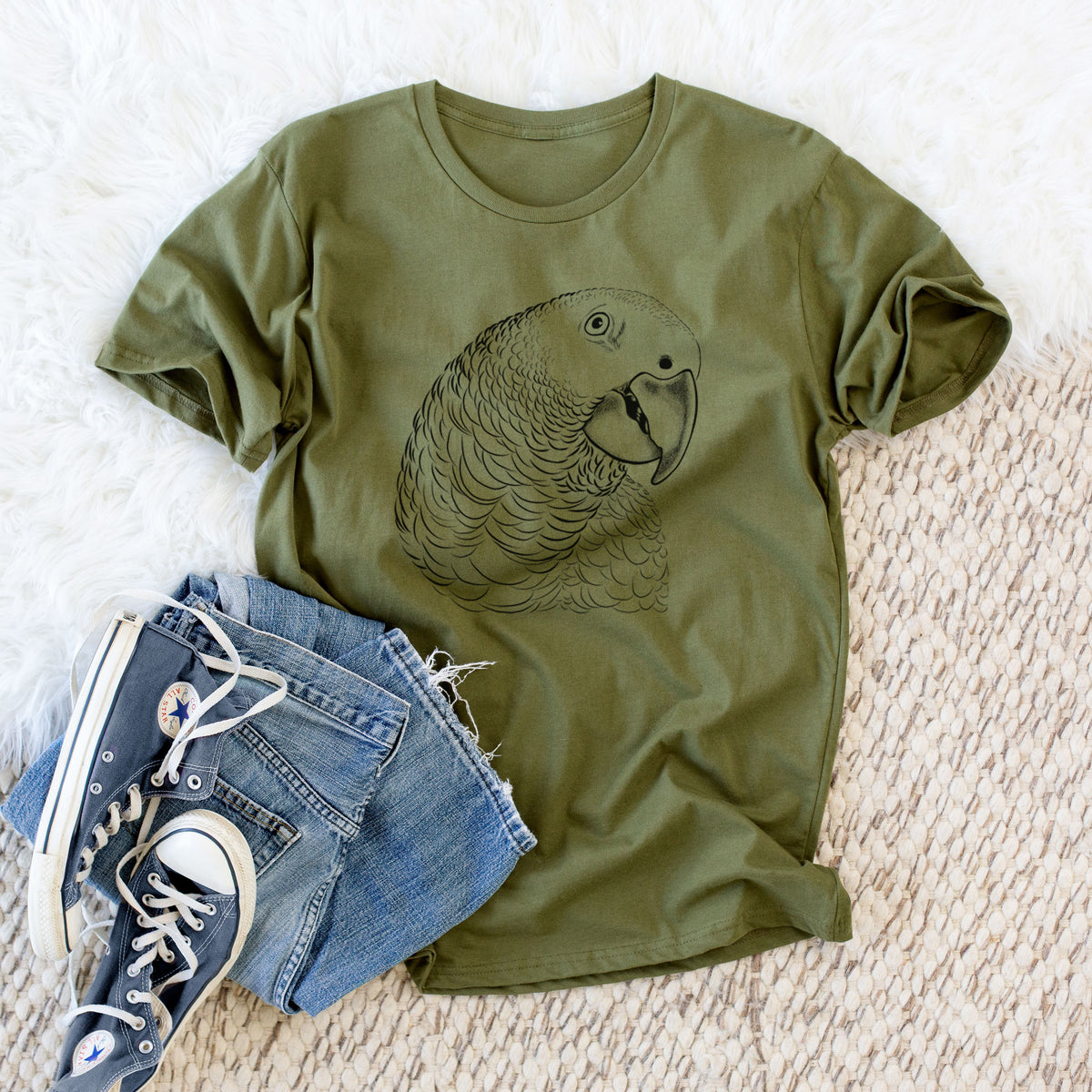 CLOSEOUT - African Grey Parrot - Unisex Crewneck - Made in USA - 100% Organic Cotton