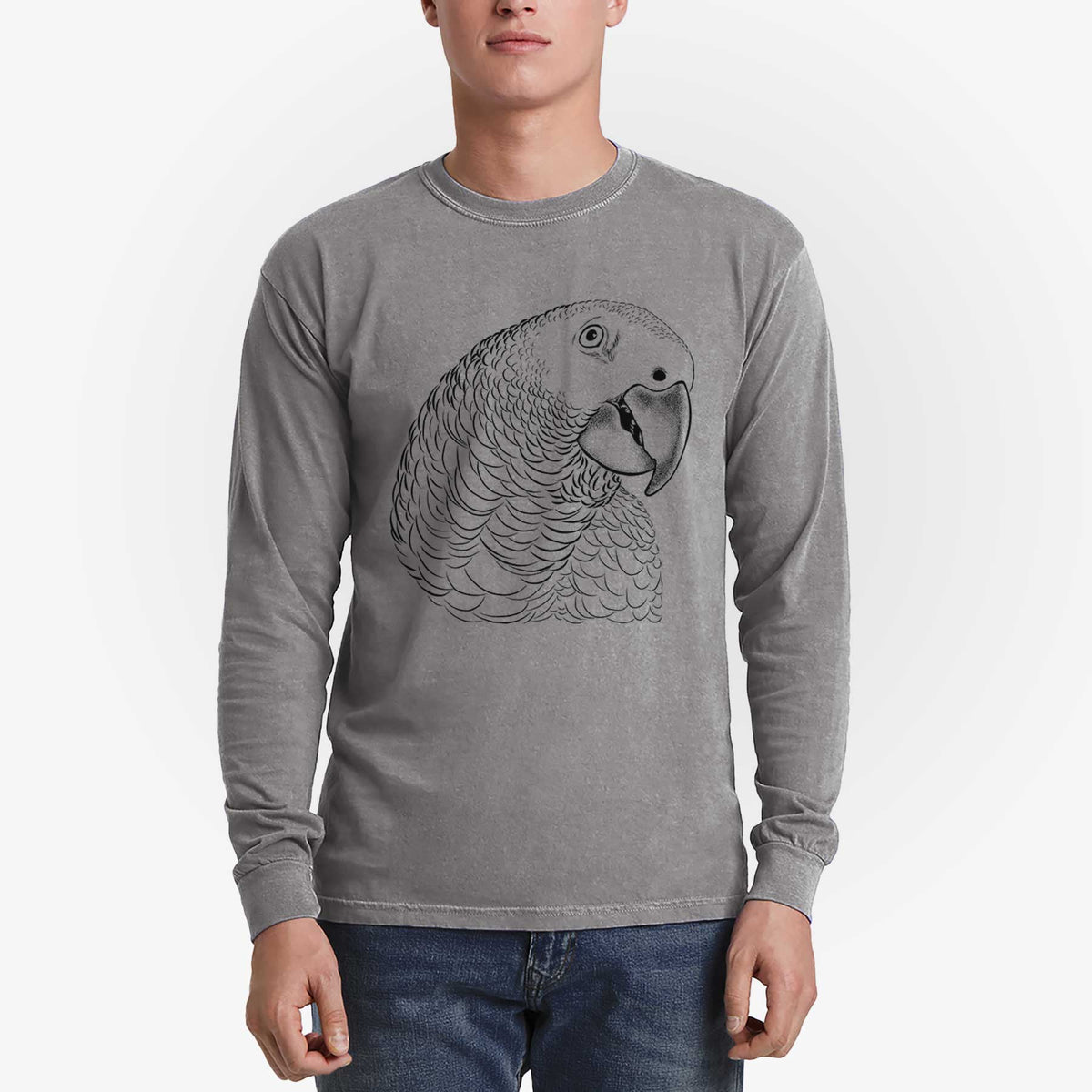 African Grey Parrot - Men&#39;s Heavyweight 100% Cotton Long Sleeve