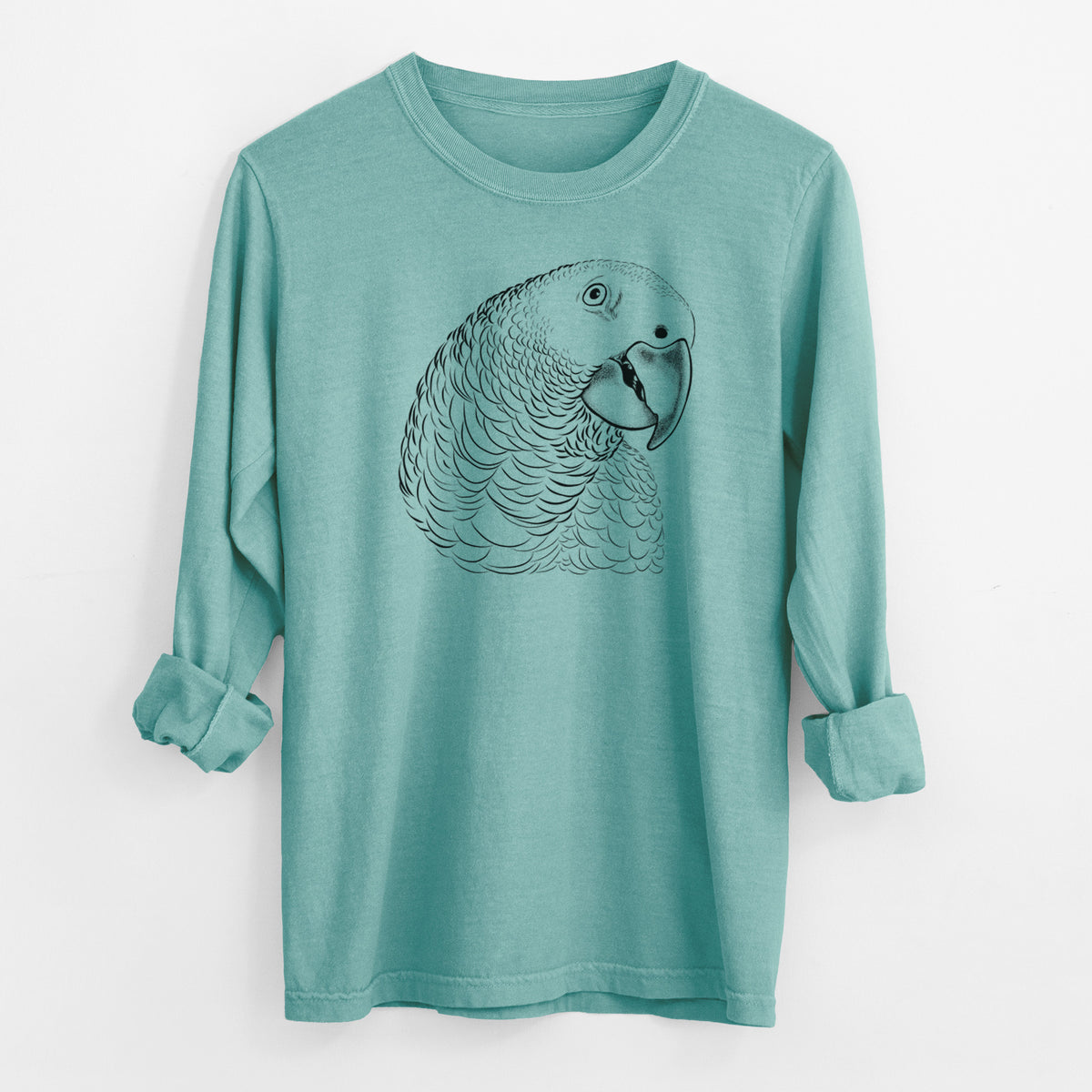 African Grey Parrot - Men&#39;s Heavyweight 100% Cotton Long Sleeve