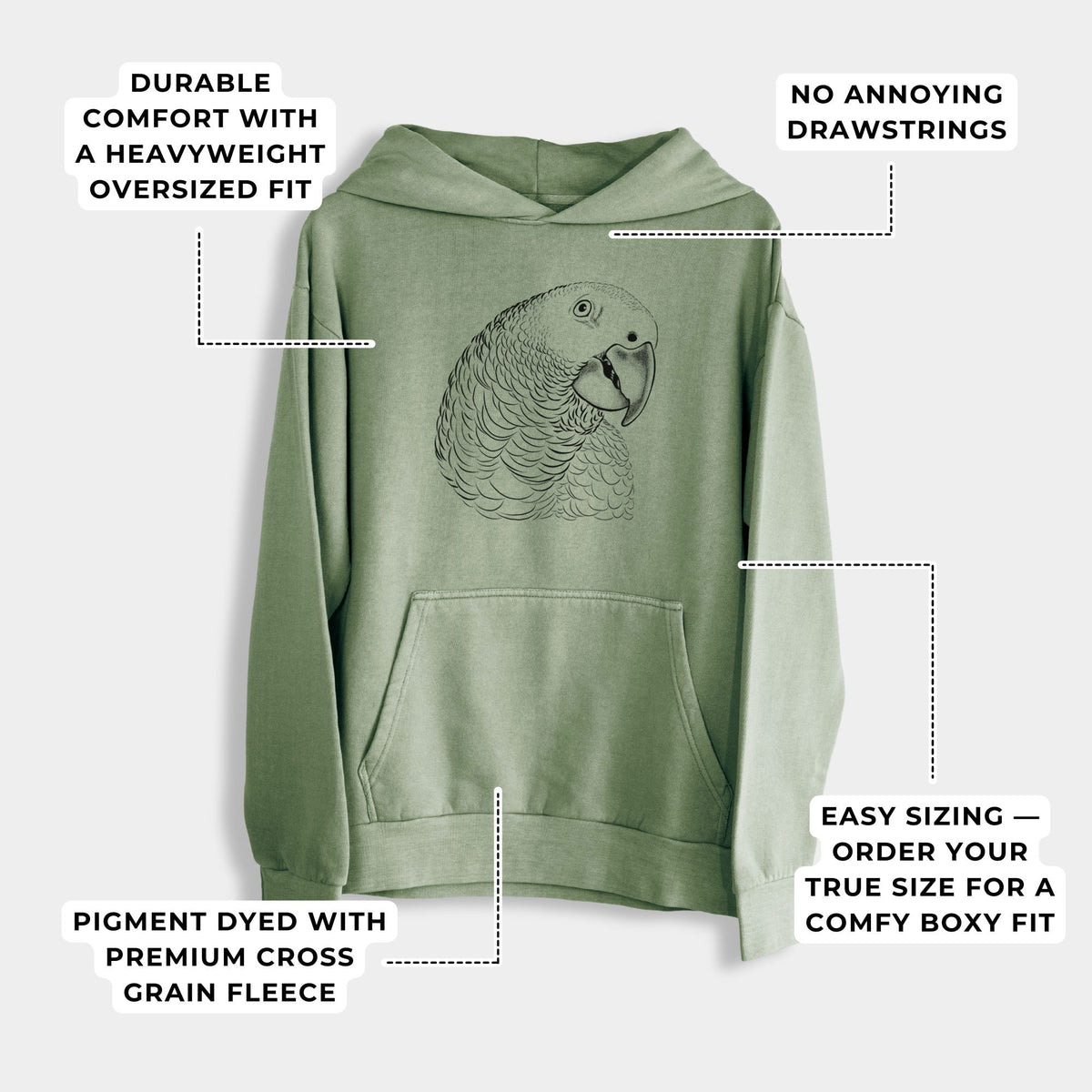 African Grey Parrot  - Urban Heavyweight Hoodie