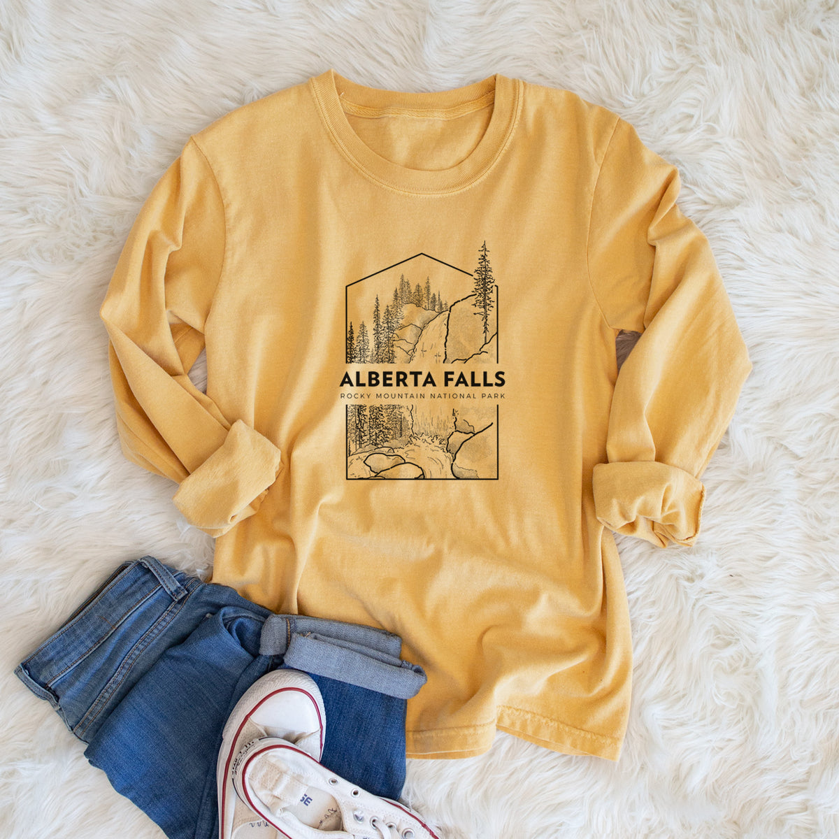 Alberta Falls - Rocky Mountain National Park - Unisex Comfort Colors 100% Cotton Long Sleeve