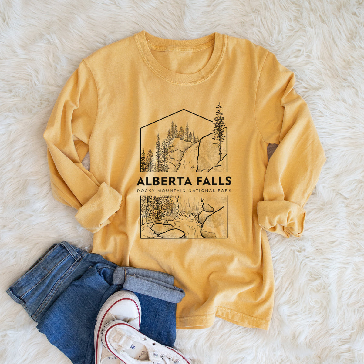 Alberta Falls - Rocky Mountain National Park - Men&#39;s Heavyweight 100% Cotton Long Sleeve