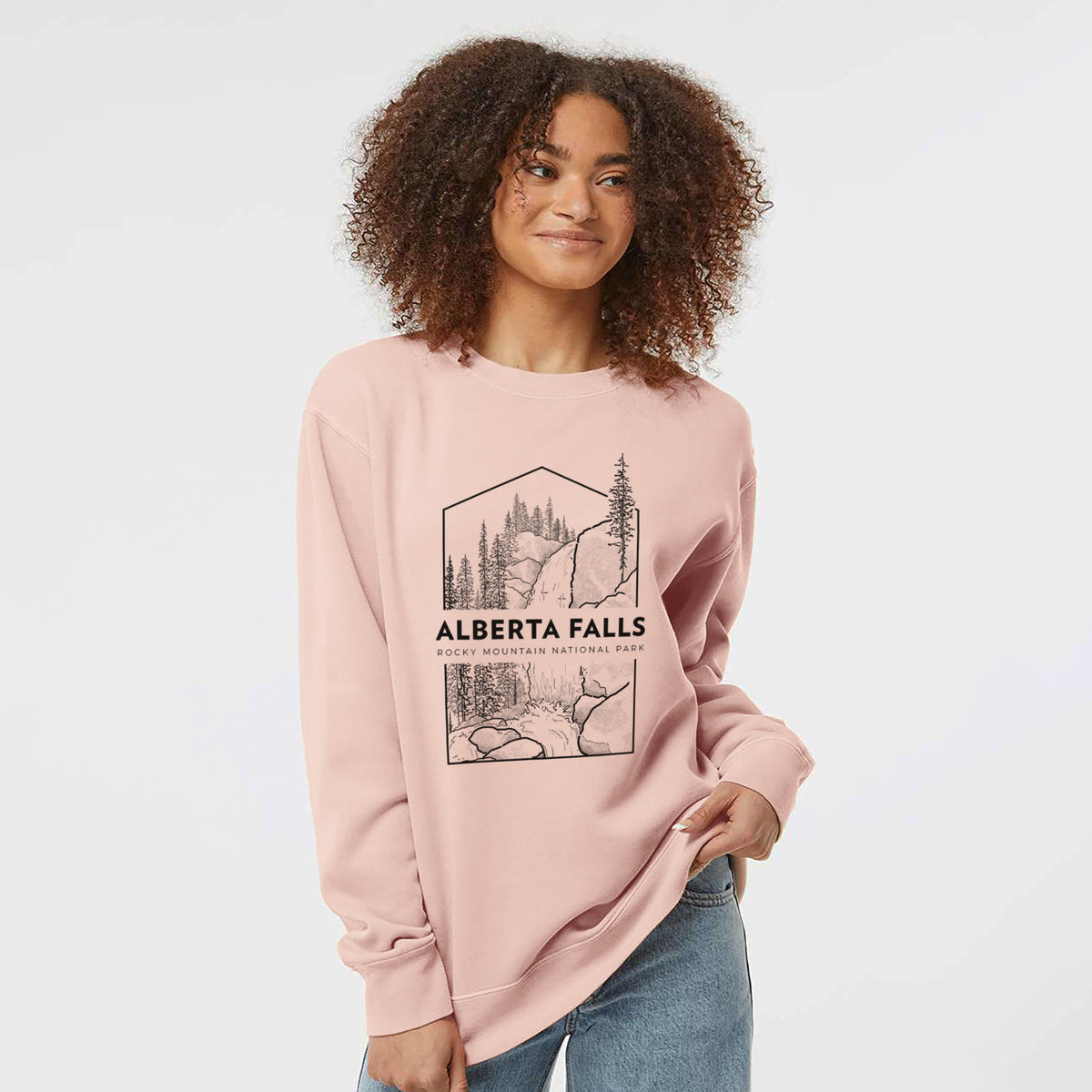 Alberta Falls - Rocky Mountain National Park - Unisex Pigment Dyed Crew Sweatshirt