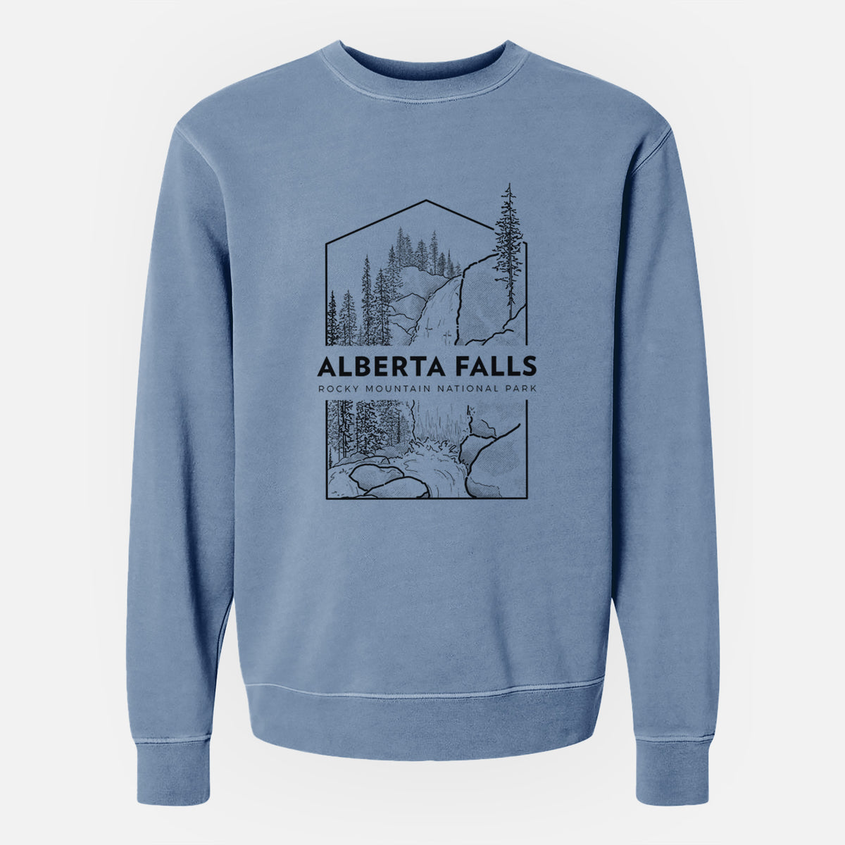 Alberta Falls - Rocky Mountain National Park - Unisex Pigment Dyed Crew Sweatshirt