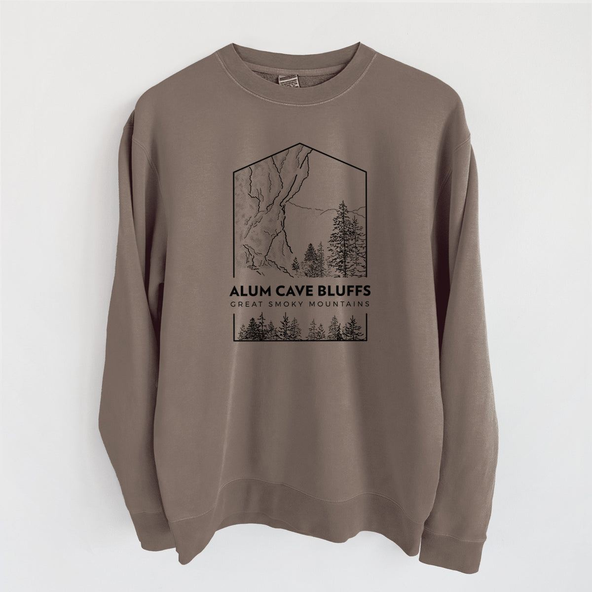 Alum Cave Bluffs - Great Smoky Mountains National Park - Unisex Pigment Dyed Crew Sweatshirt in Espresso Brown Color