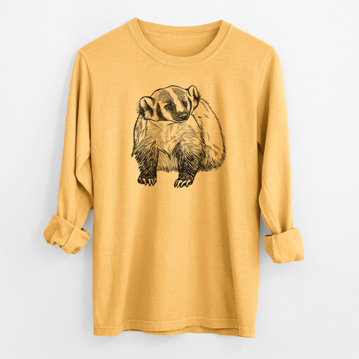 American Badger - Taxidea taxus - Men&#39;s Heavyweight 100% Cotton Long Sleeve