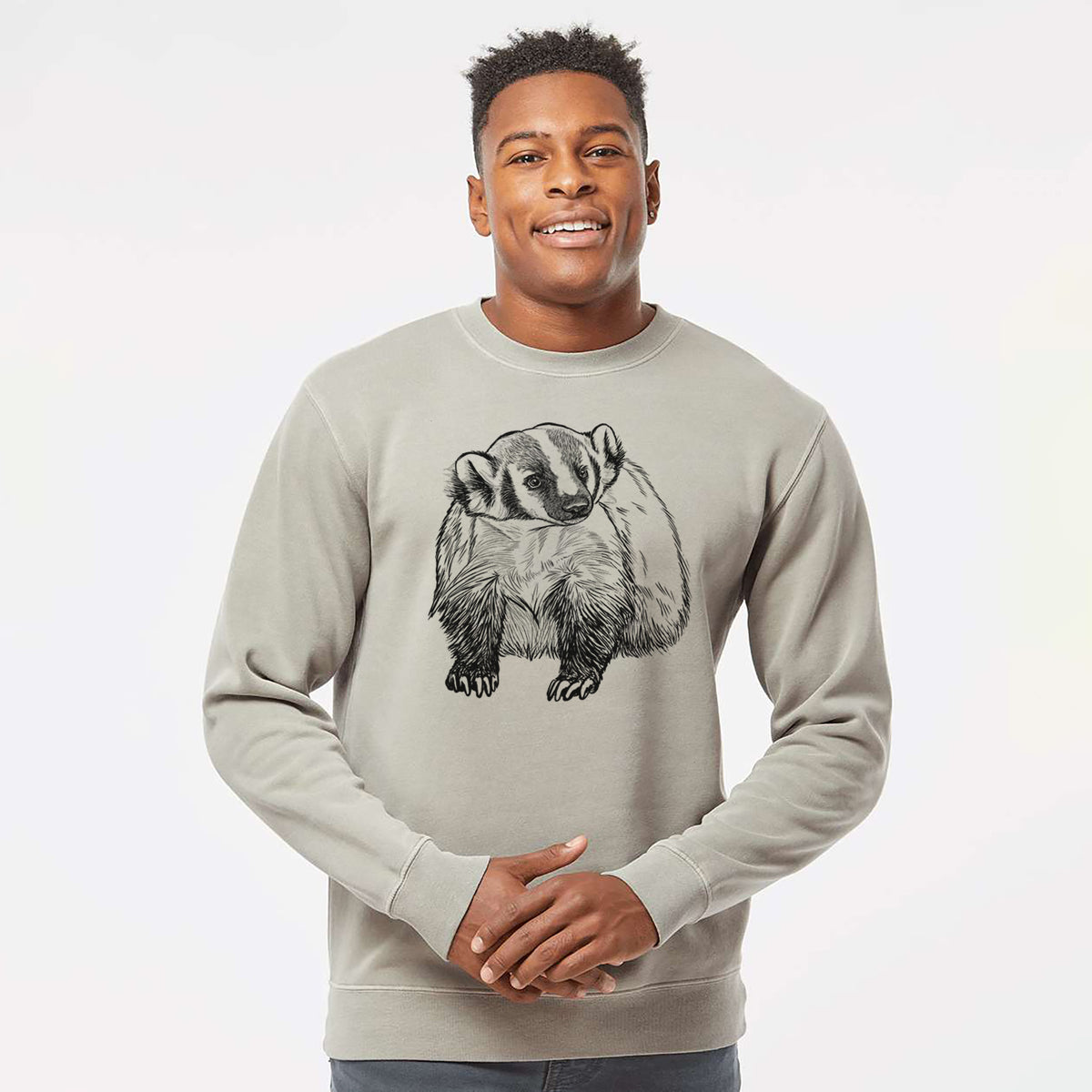 American Badger - Taxidea taxus - Unisex Pigment Dyed Crew Sweatshirt