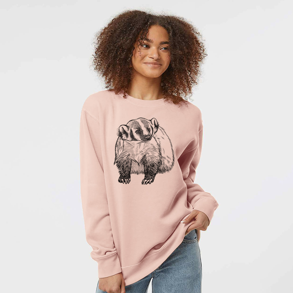 American Badger - Taxidea taxus - Unisex Pigment Dyed Crew Sweatshirt