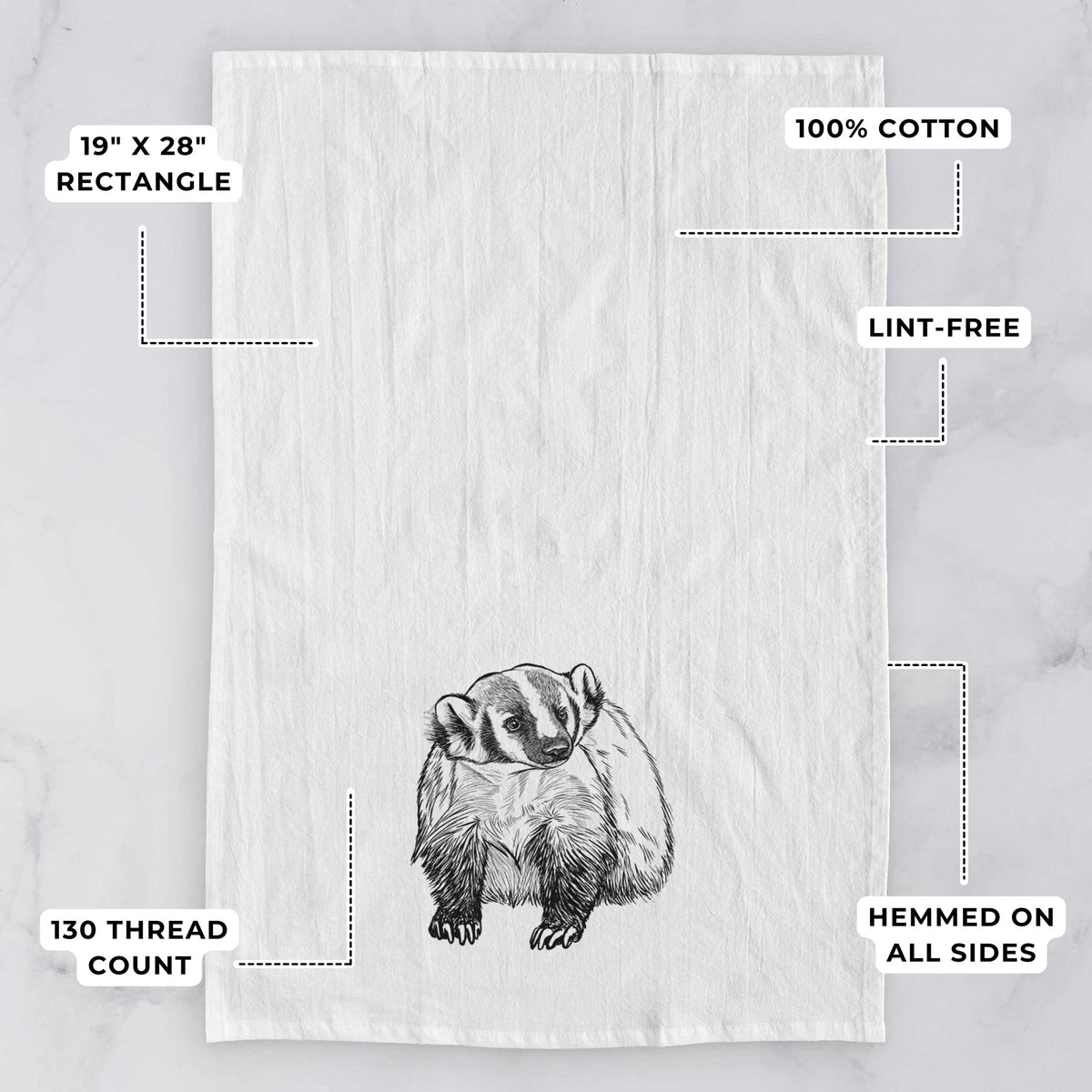 American Badger - Taxidea taxus Tea Towel