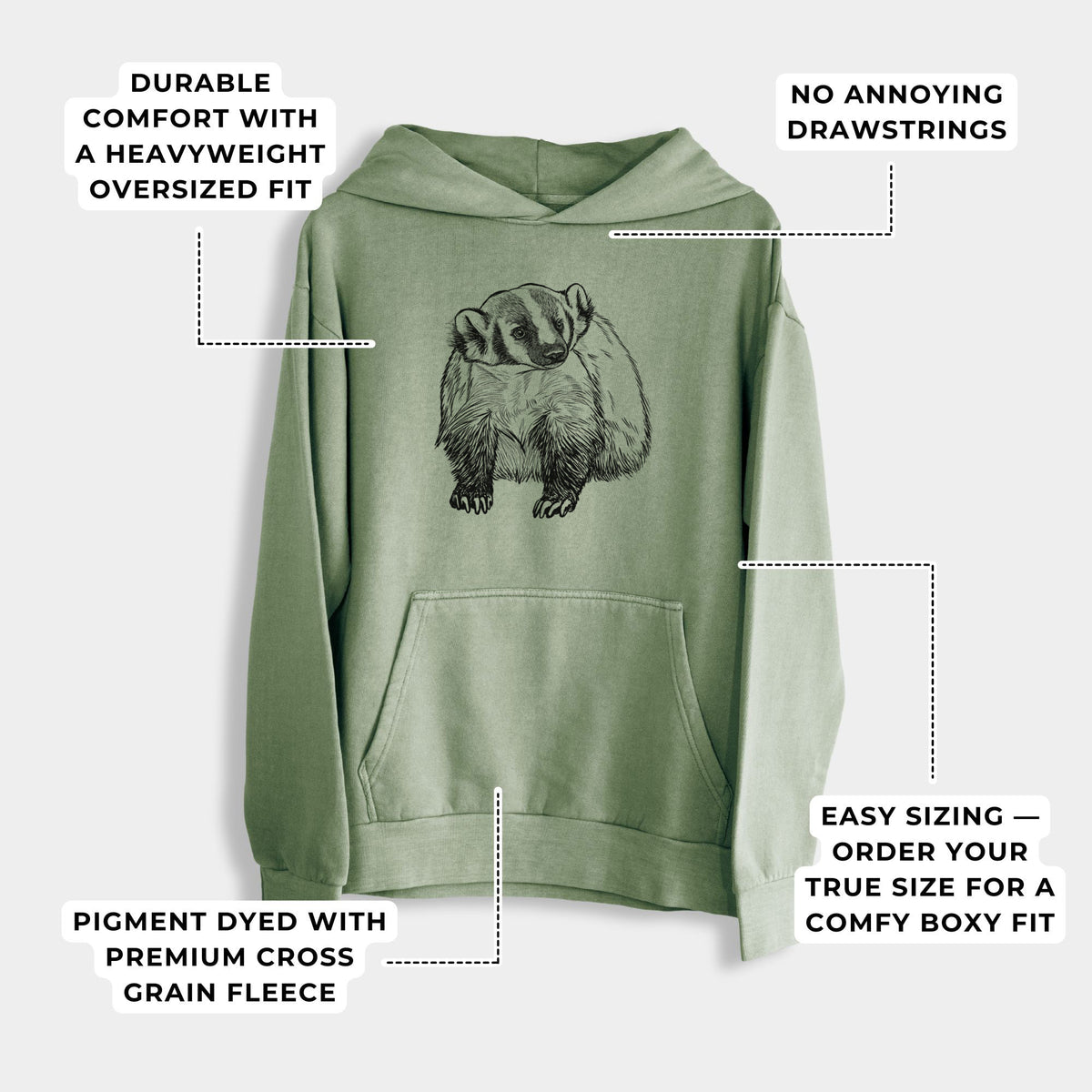 American Badger - Taxidea taxus  - Urban Heavyweight Hoodie