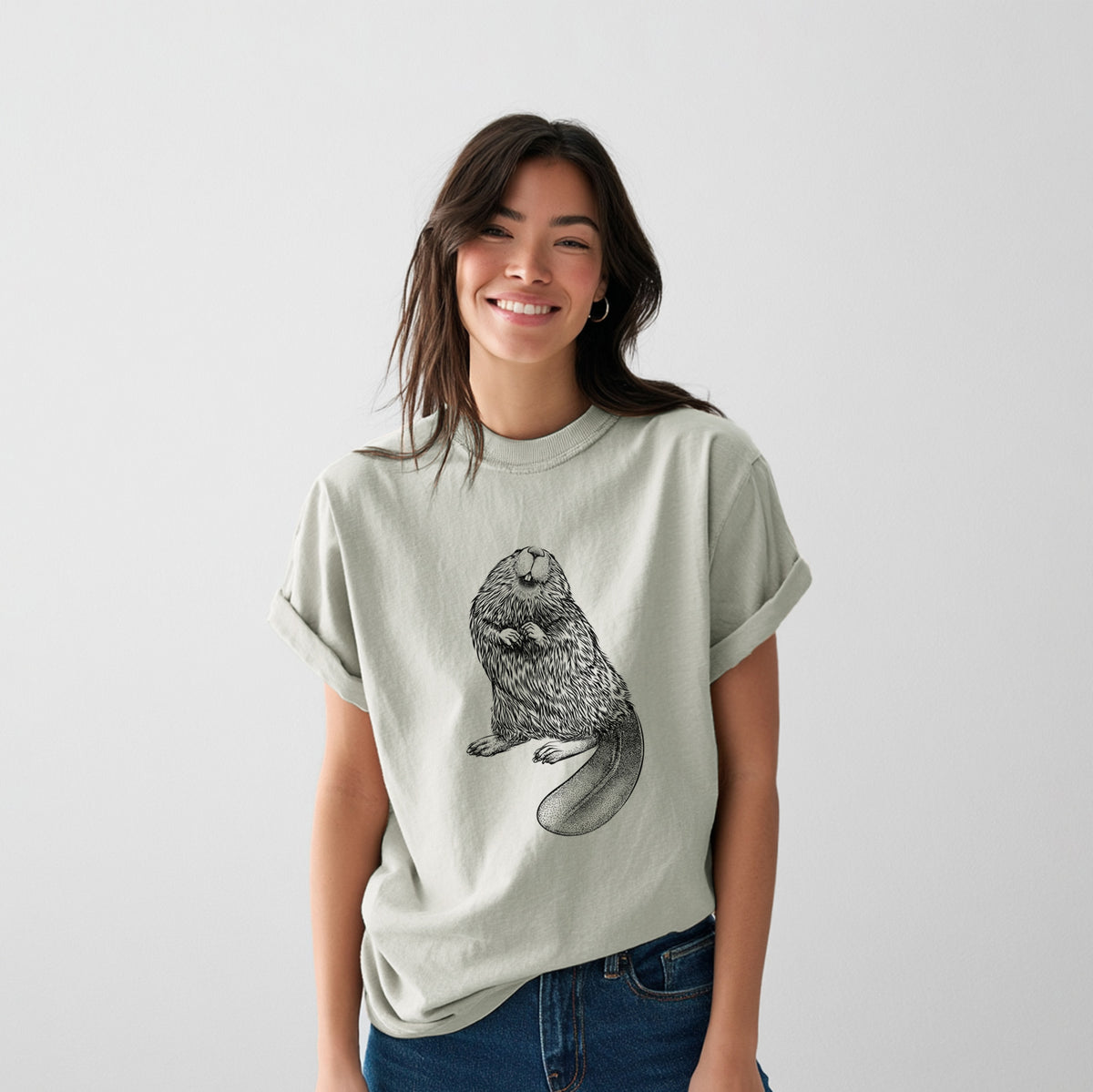North American Beaver - Castor canadensis - Heavyweight Men&#39;s 100% Organic Cotton Tee