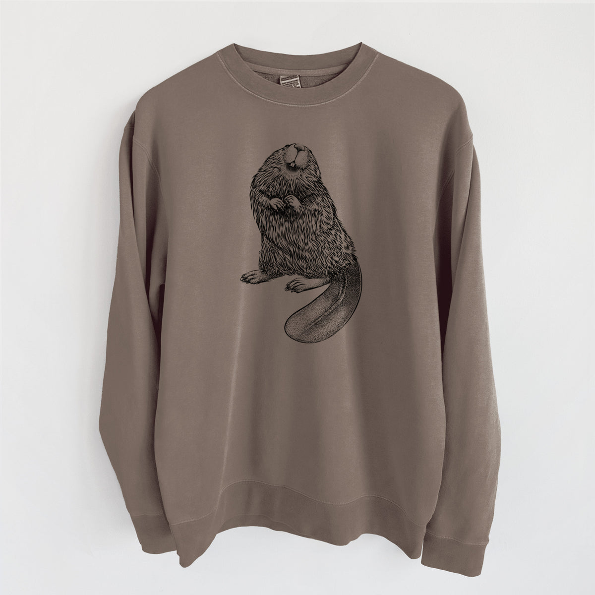North American Beaver - Castor canadensis - Unisex Pigment Dyed Crew Sweatshirt in Espresso Brown Color