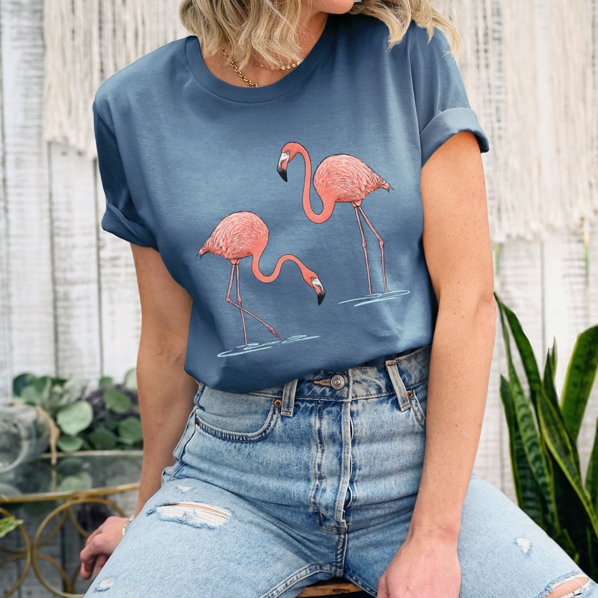 American Flamingos - Phoenicopterus ruber - Lightweight 100% Cotton Unisex Crewneck