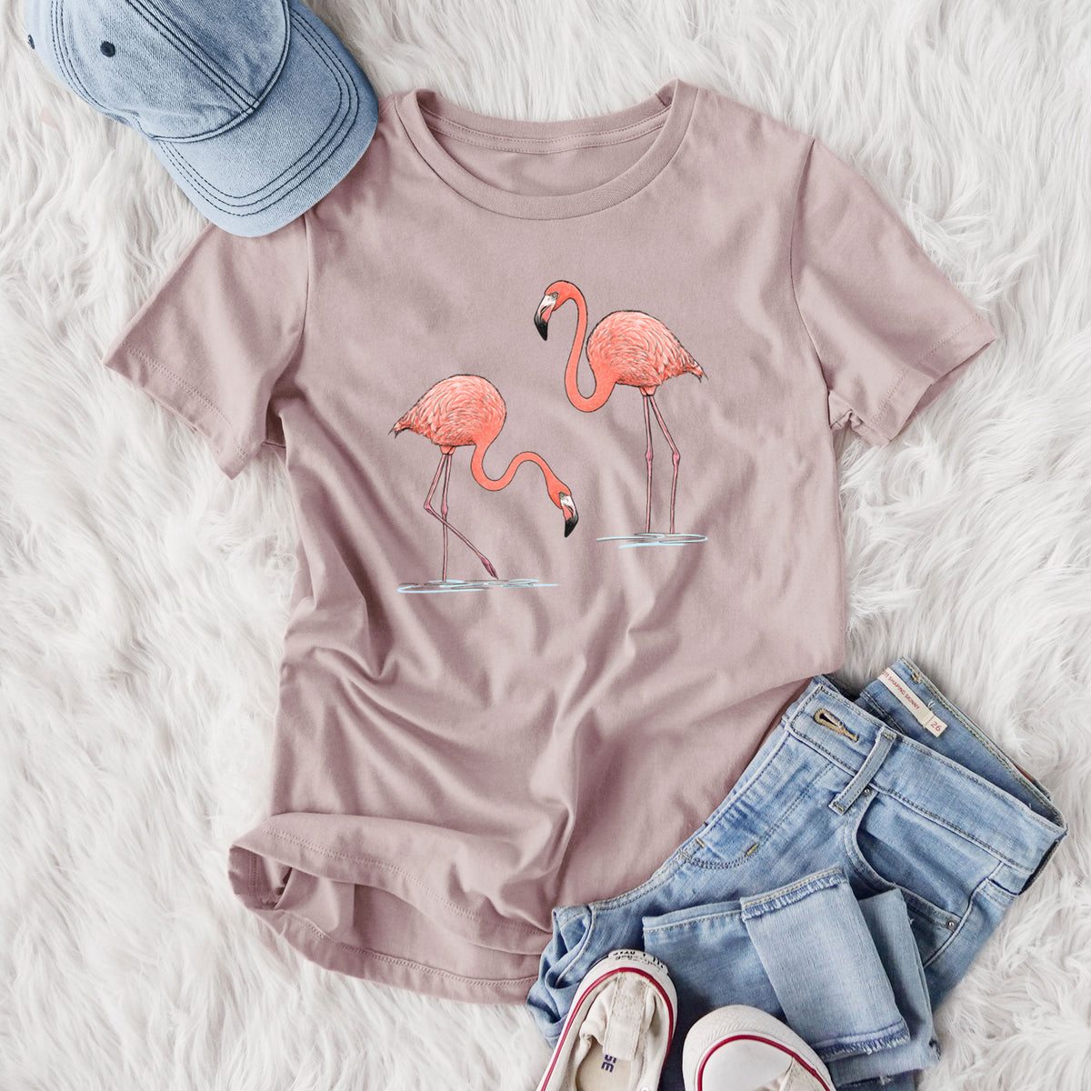 American Flamingos - Phoenicopterus ruber - Women's Lightweight Relaxed Fit 100% Cotton Crewneck