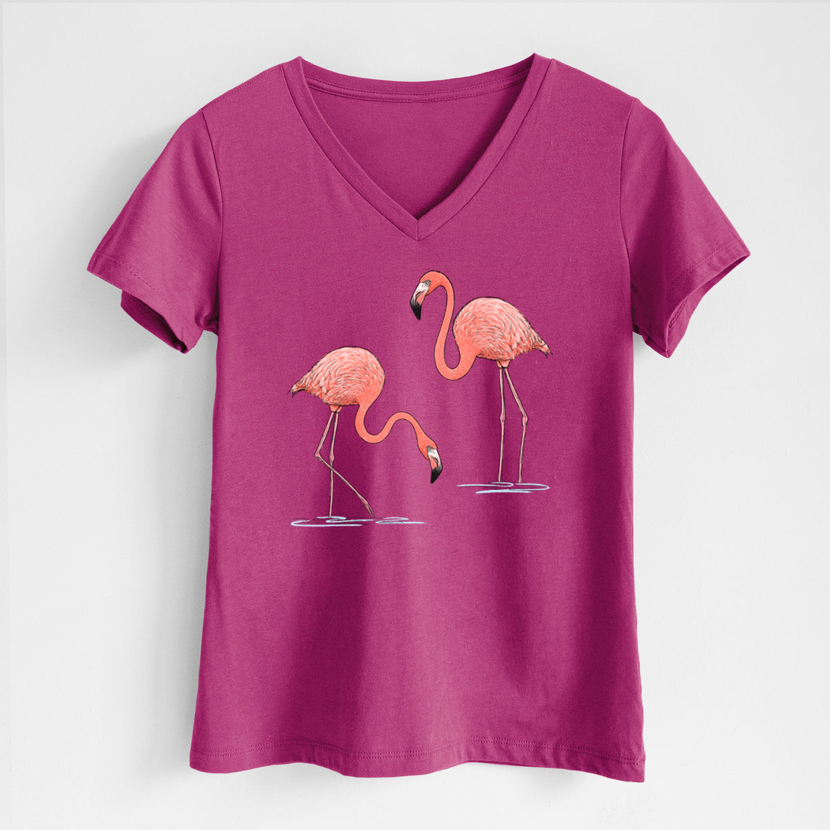 American Flamingos - Phoenicopterus ruber - Women's Lightweight Relaxed Fit 100% Cotton V-neck