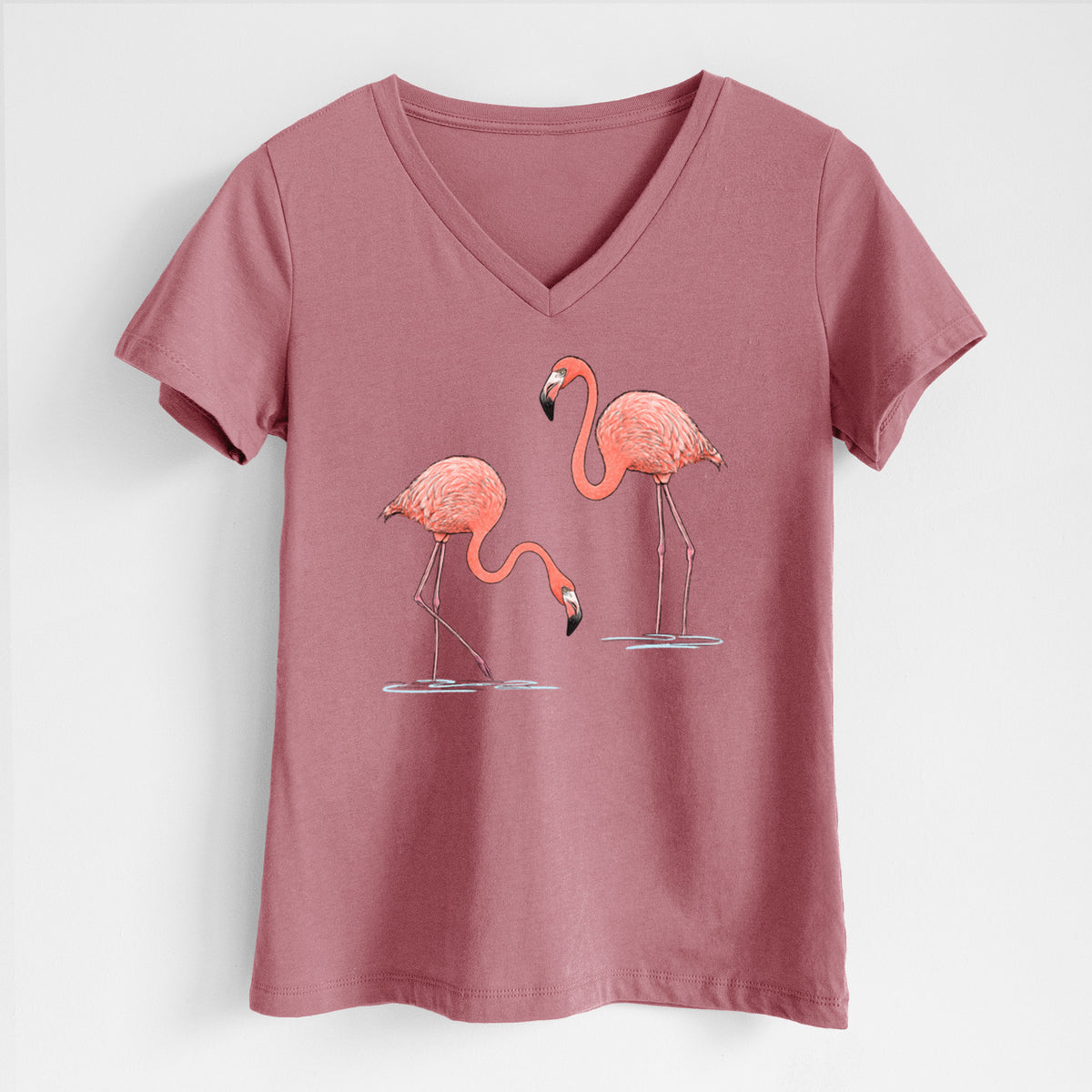 American Flamingos - Phoenicopterus ruber - Women's Lightweight Relaxed Fit 100% Cotton V-neck