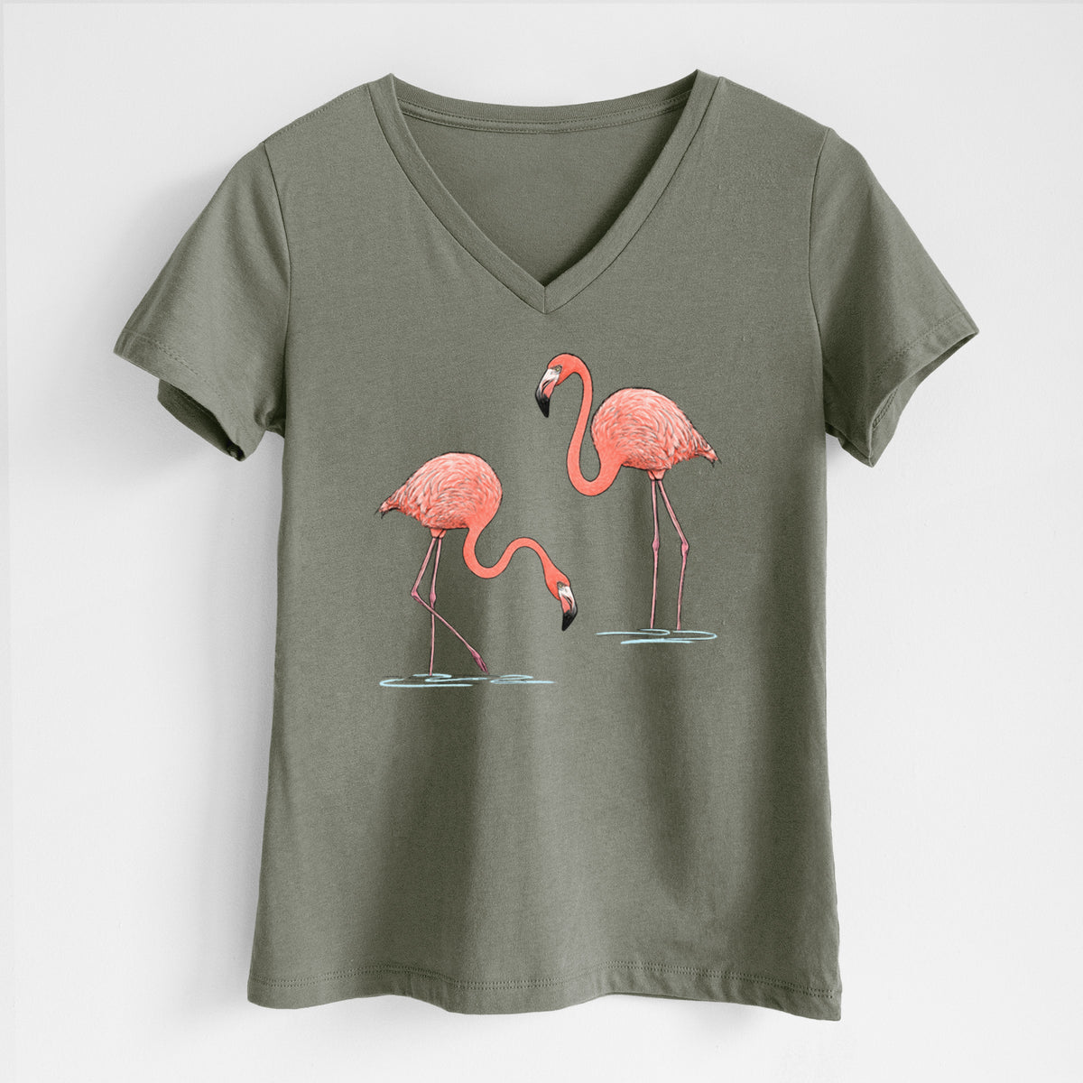 American Flamingos - Phoenicopterus ruber - Women's Lightweight Relaxed Fit 100% Cotton V-neck