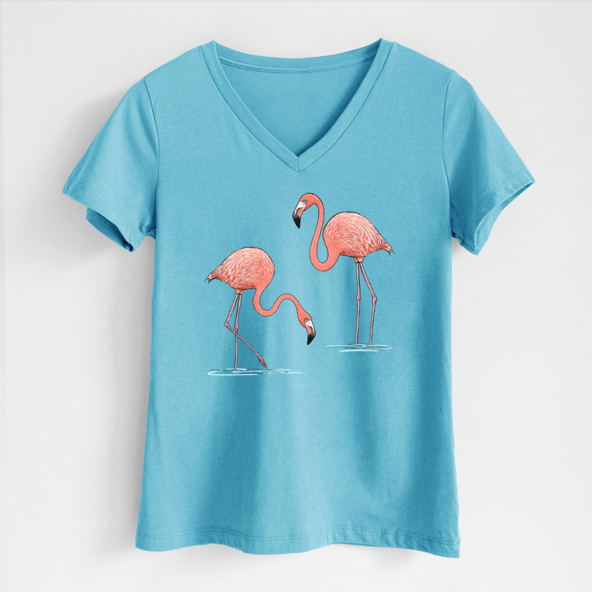 American Flamingos - Phoenicopterus ruber - Women's Lightweight Relaxed Fit 100% Cotton V-neck