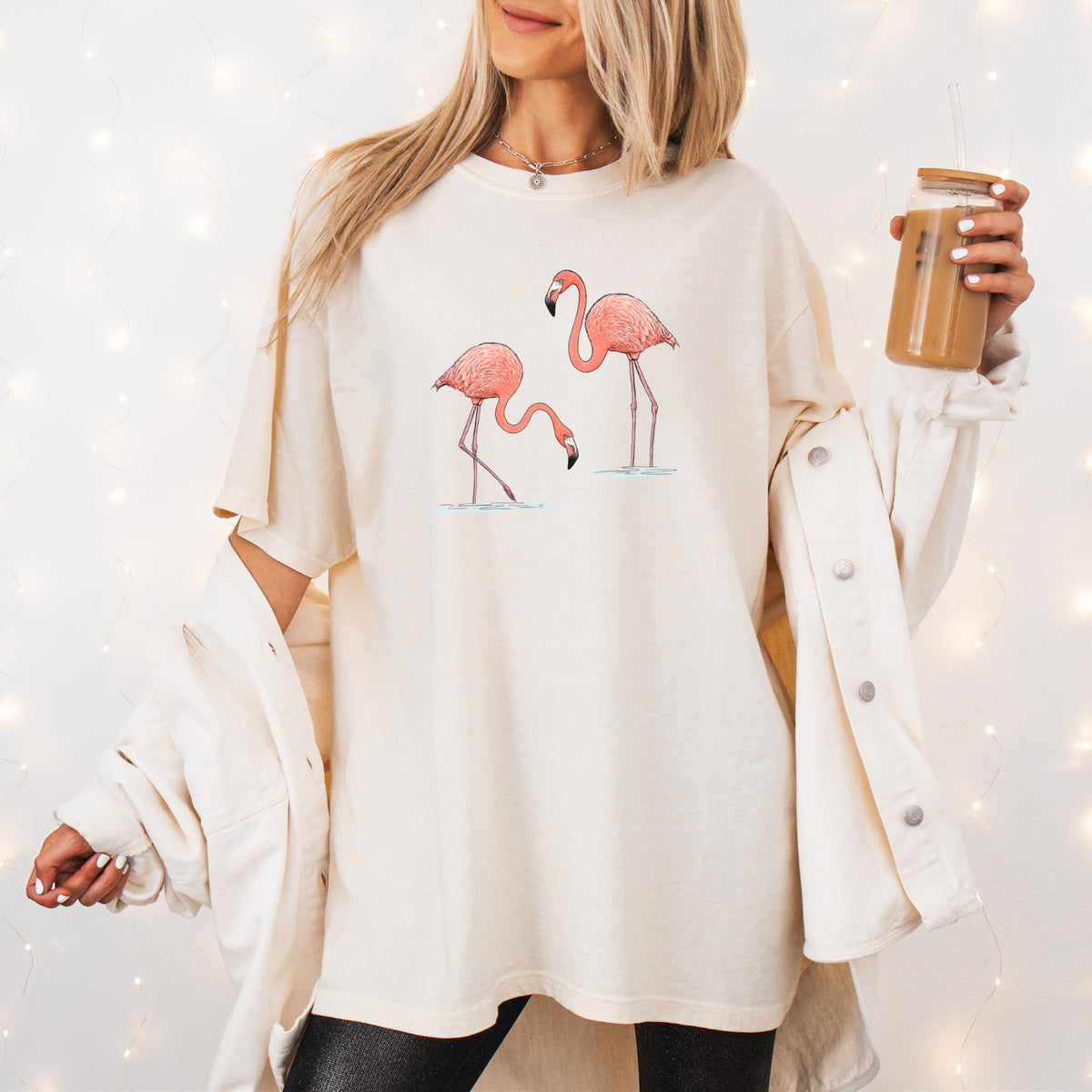 American Flamingos - Phoenicopterus ruber - Unisex Comfort Colors Garment-Dyed Heavyweight T-shirt