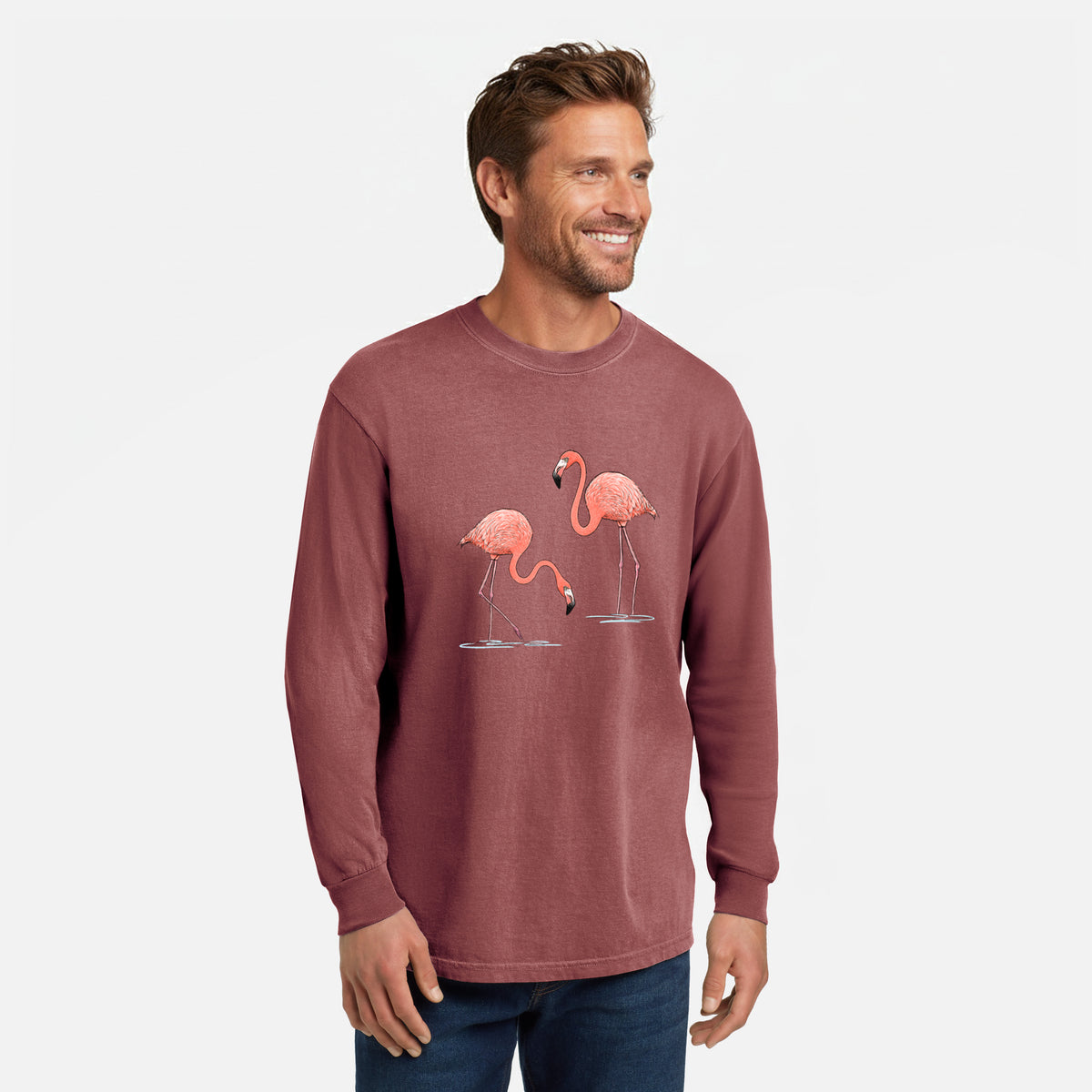 American Flamingos - Phoenicopterus ruber - Unisex Comfort Colors 100% Cotton Long Sleeve