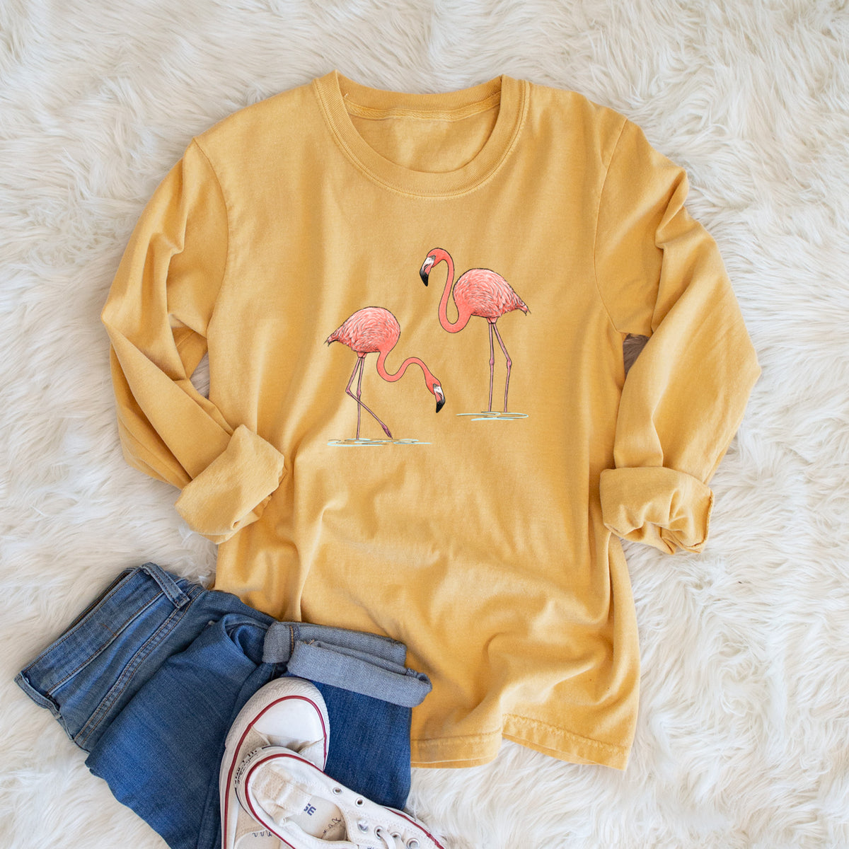 American Flamingos - Phoenicopterus ruber - Unisex Comfort Colors 100% Cotton Long Sleeve