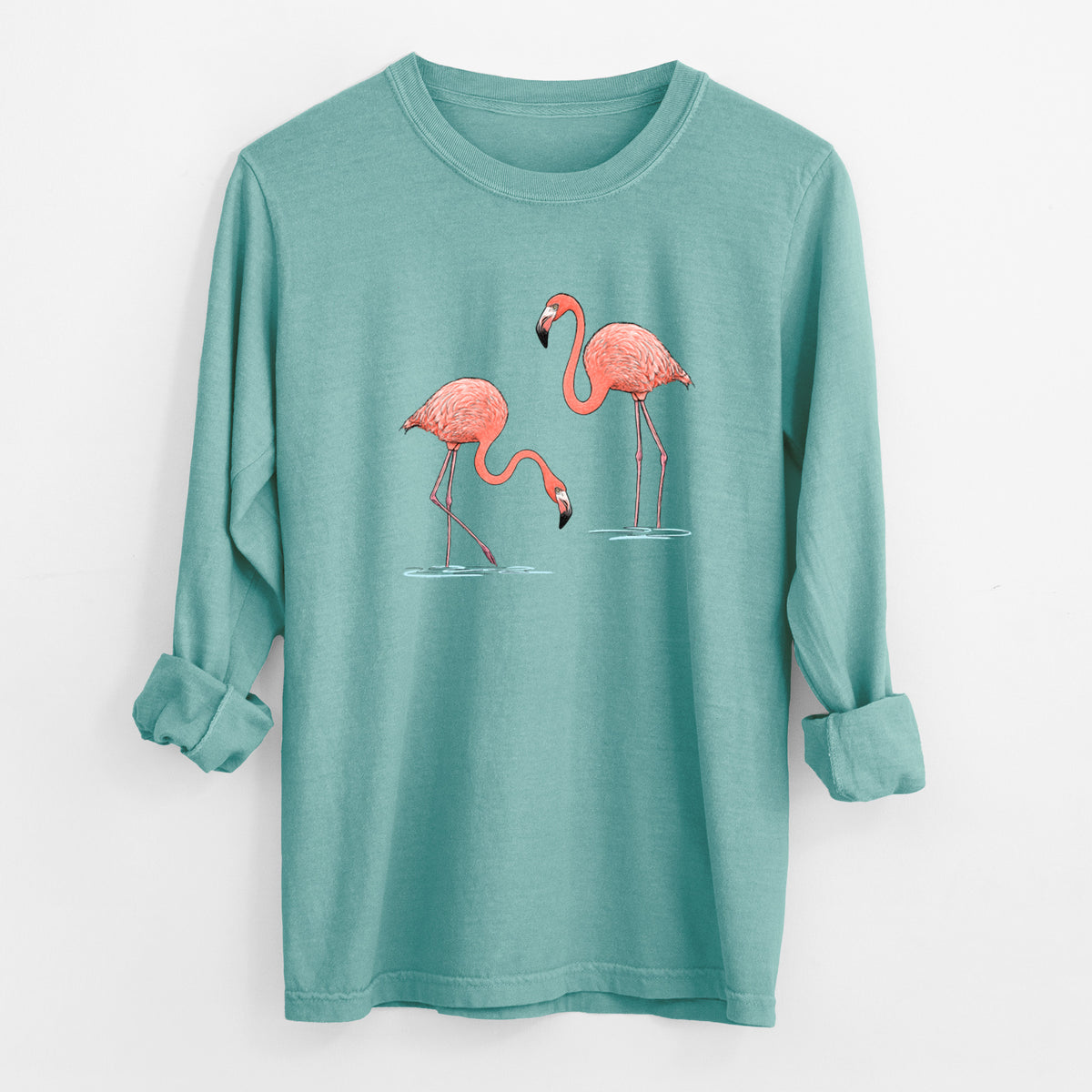 American Flamingos - Phoenicopterus ruber - Unisex Comfort Colors 100% Cotton Long Sleeve