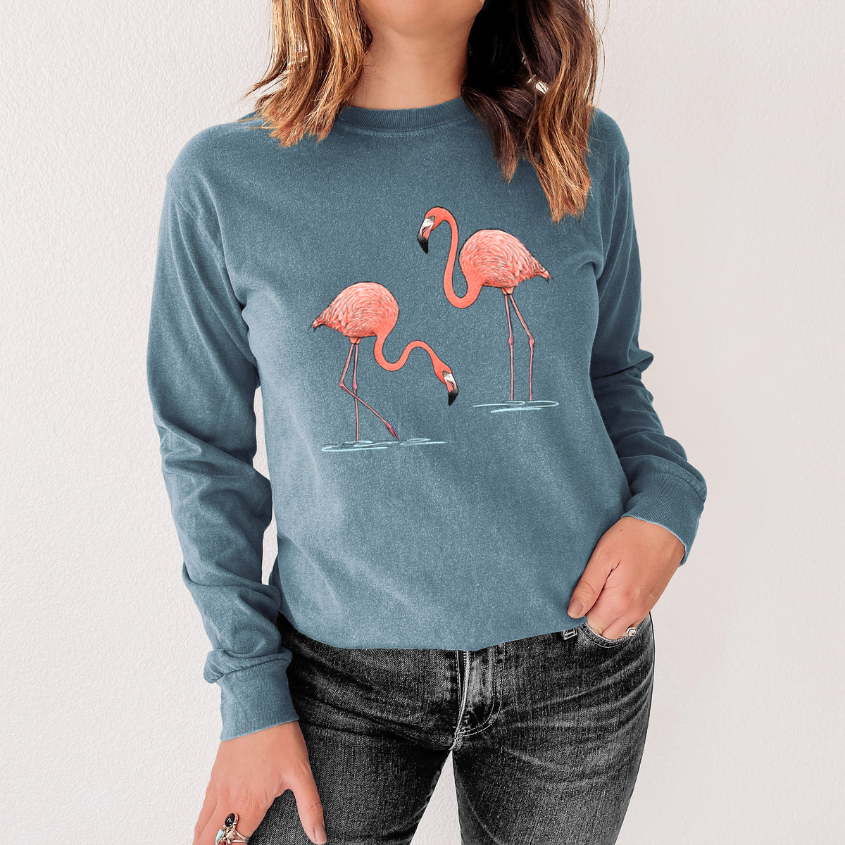 American Flamingos - Phoenicopterus ruber - Unisex Comfort Colors 100% Cotton Long Sleeve