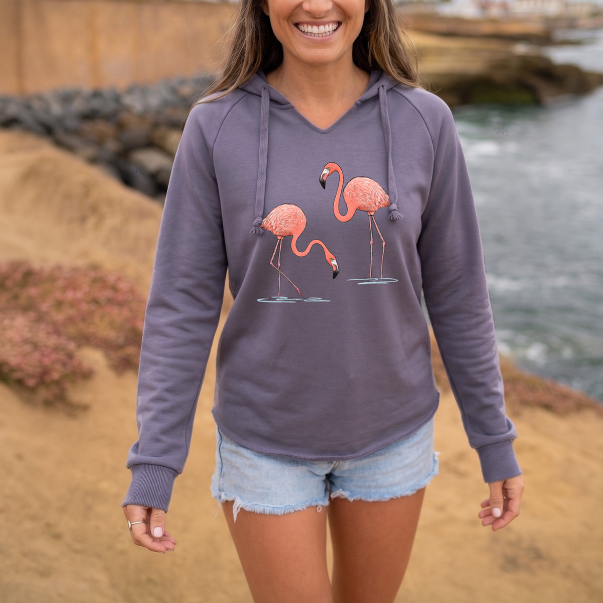 American Flamingos - Phoenicopterus ruber - Cali Wave Hooded Sweatshirt