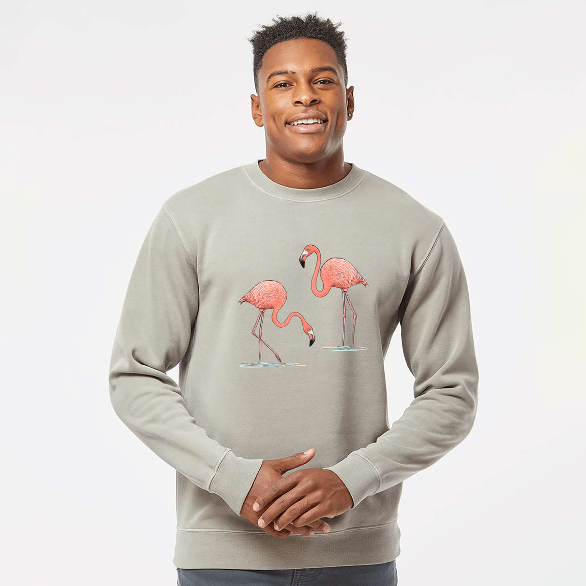 American Flamingos - Phoenicopterus ruber - Unisex Pigment Dyed Crew Sweatshirt