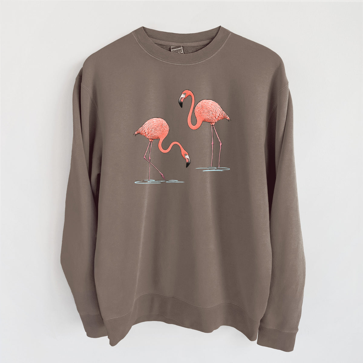 American Flamingos - Phoenicopterus ruber - Unisex Pigment Dyed Crew Sweatshirt in Espresso