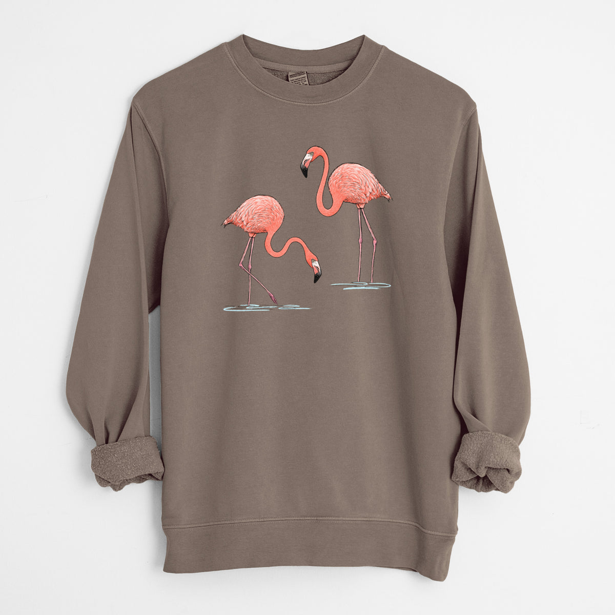 American Flamingos - Phoenicopterus ruber - Unisex Pigment Dyed Crew Sweatshirt in Espresso