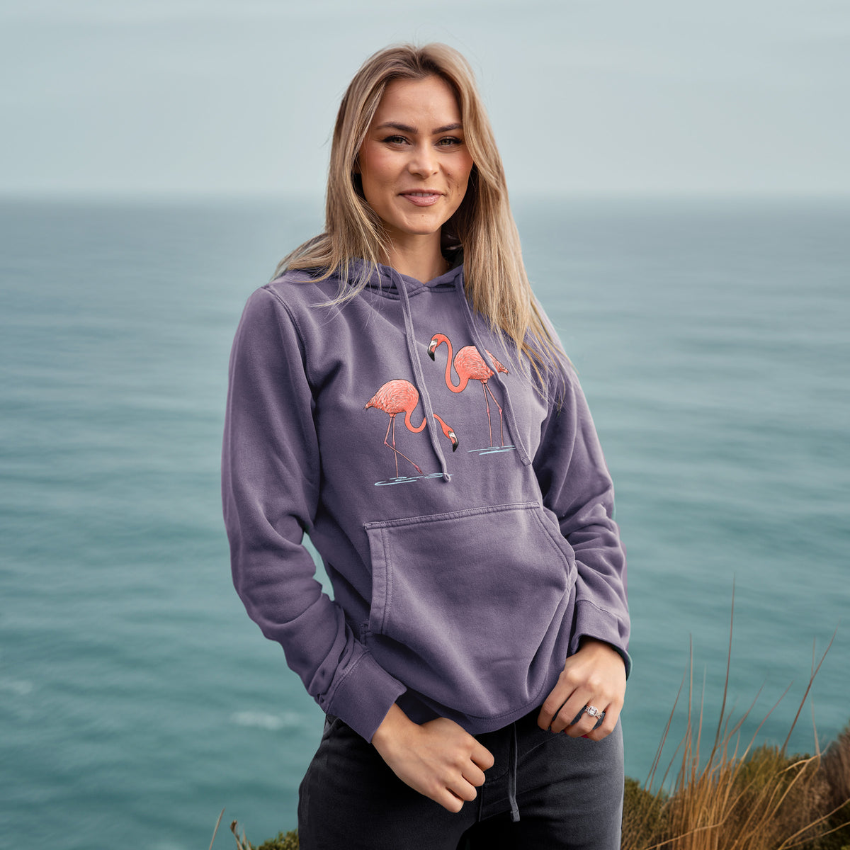 American Flamingos - Phoenicopterus ruber - Unisex Pigment Dyed Hoodie
