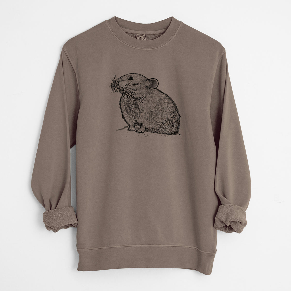 Ochotona princeps - American Pika - Unisex Pigment Dyed Crew Sweatshirt in Espresso Brown Color