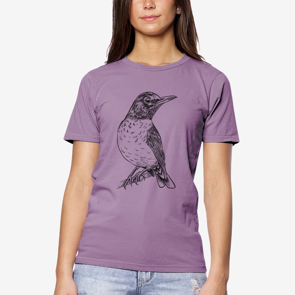 CLOSEOUT - American Robin - Turdus migratorius - Unisex Crewneck - Made in USA - 100% Organic Cotton